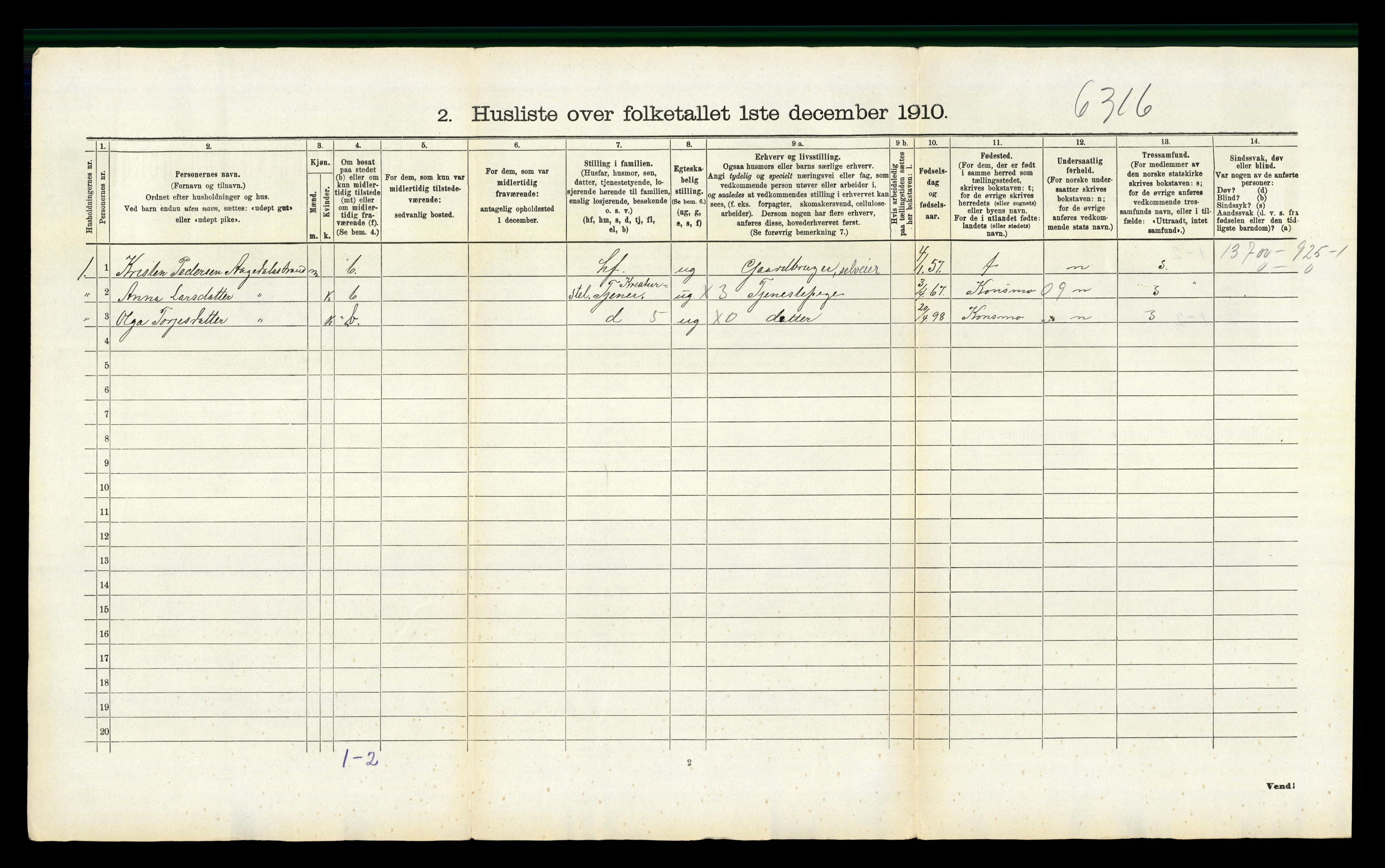 RA, 1910 census for Bjelland, 1910, p. 387