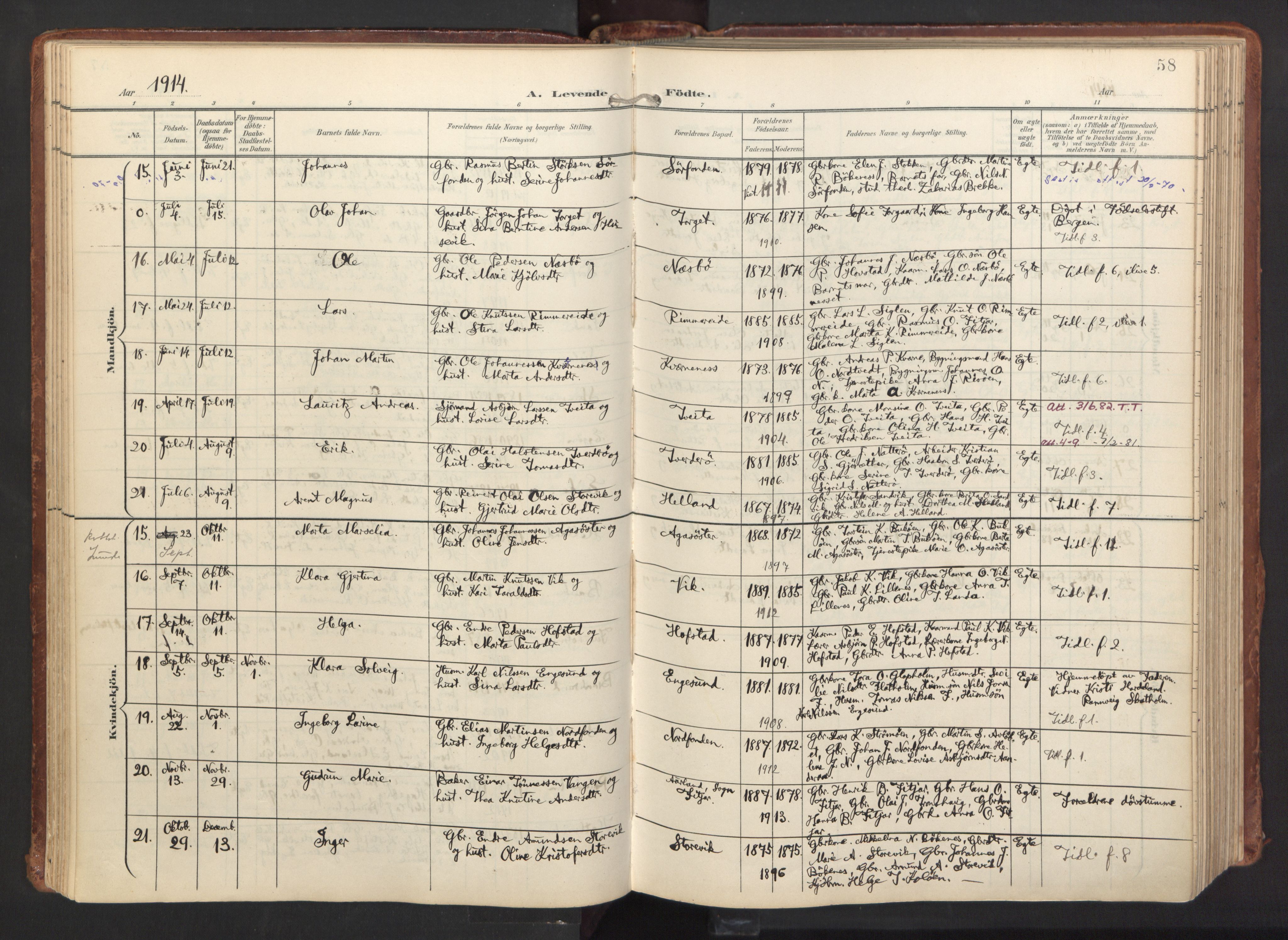 Fitjar sokneprestembete, AV/SAB-A-99926: Parish register (official) no. A 3, 1900-1918, p. 58