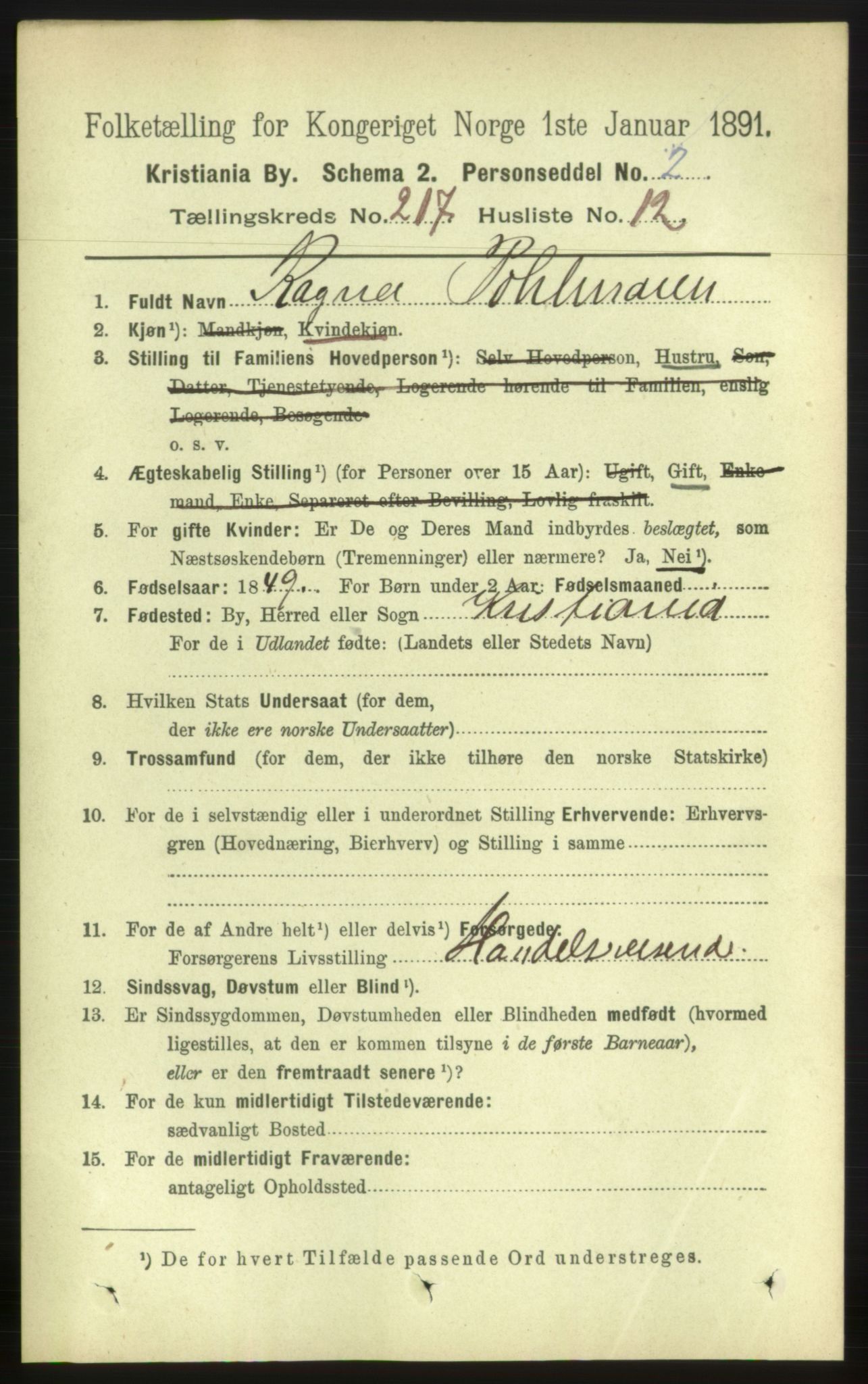 RA, 1891 census for 0301 Kristiania, 1891, p. 128552