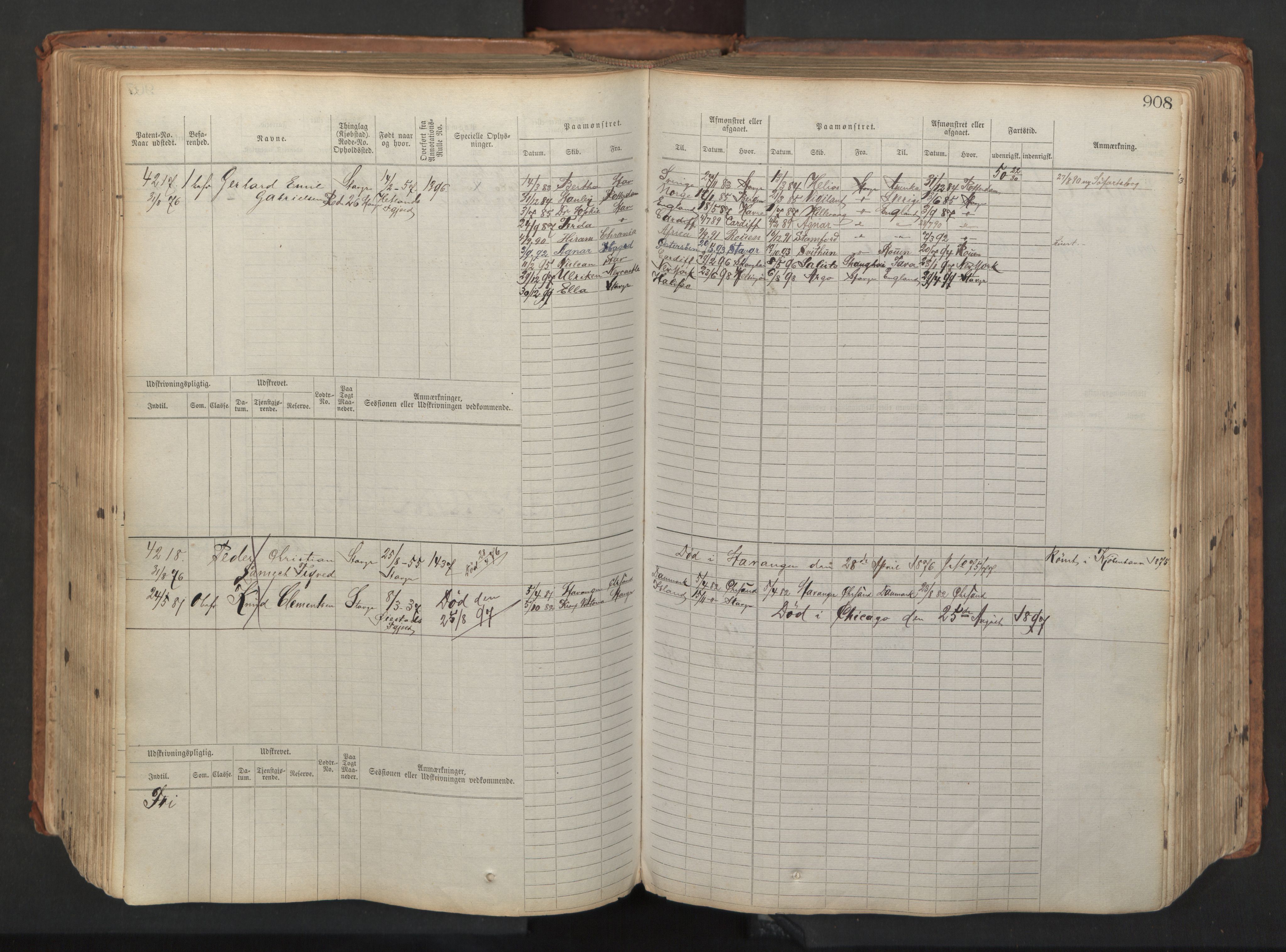 Stavanger sjømannskontor, AV/SAST-A-102006/F/Fb/Fbb/L0008: Sjøfartshovedrulle, patentnr. 3605-4804, 1873, p. 354