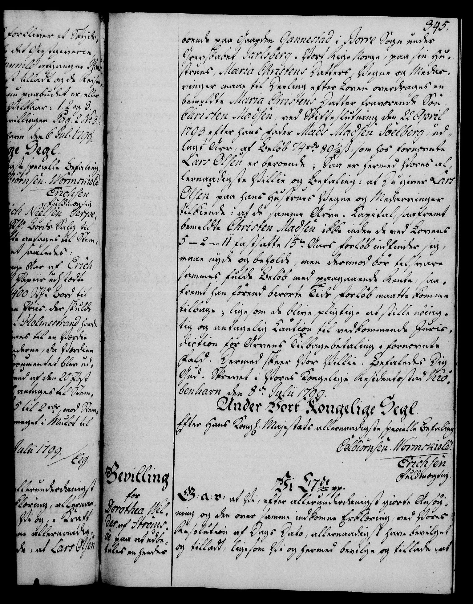 Rentekammeret, Kammerkanselliet, AV/RA-EA-3111/G/Gg/Gga/L0016: Norsk ekspedisjonsprotokoll med register (merket RK 53.16), 1794-1800, p. 345