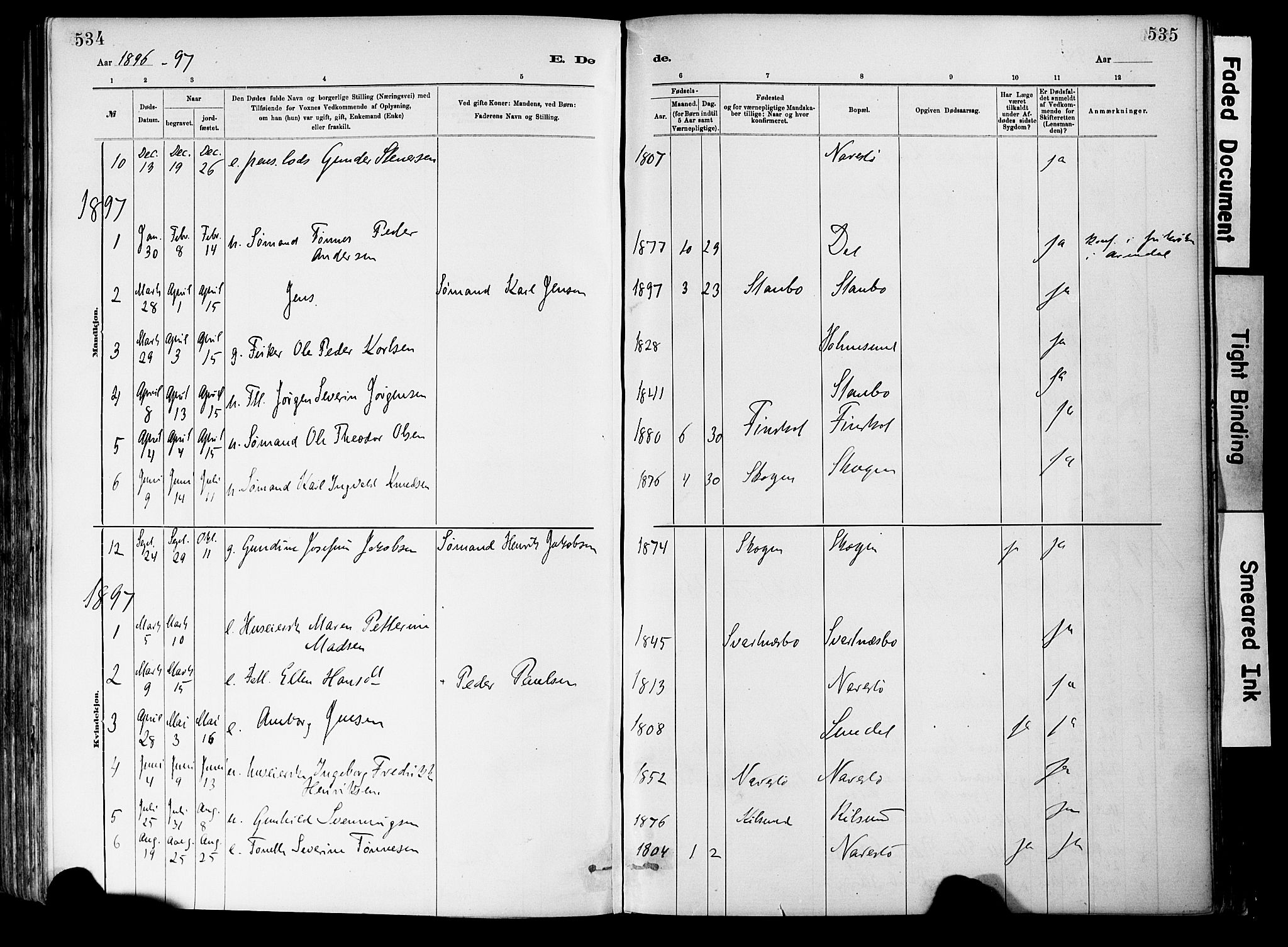 Dypvåg sokneprestkontor, SAK/1111-0007/F/Fa/Fab/L0001: Parish register (official) no. A 1, 1885-1912, p. 534-535