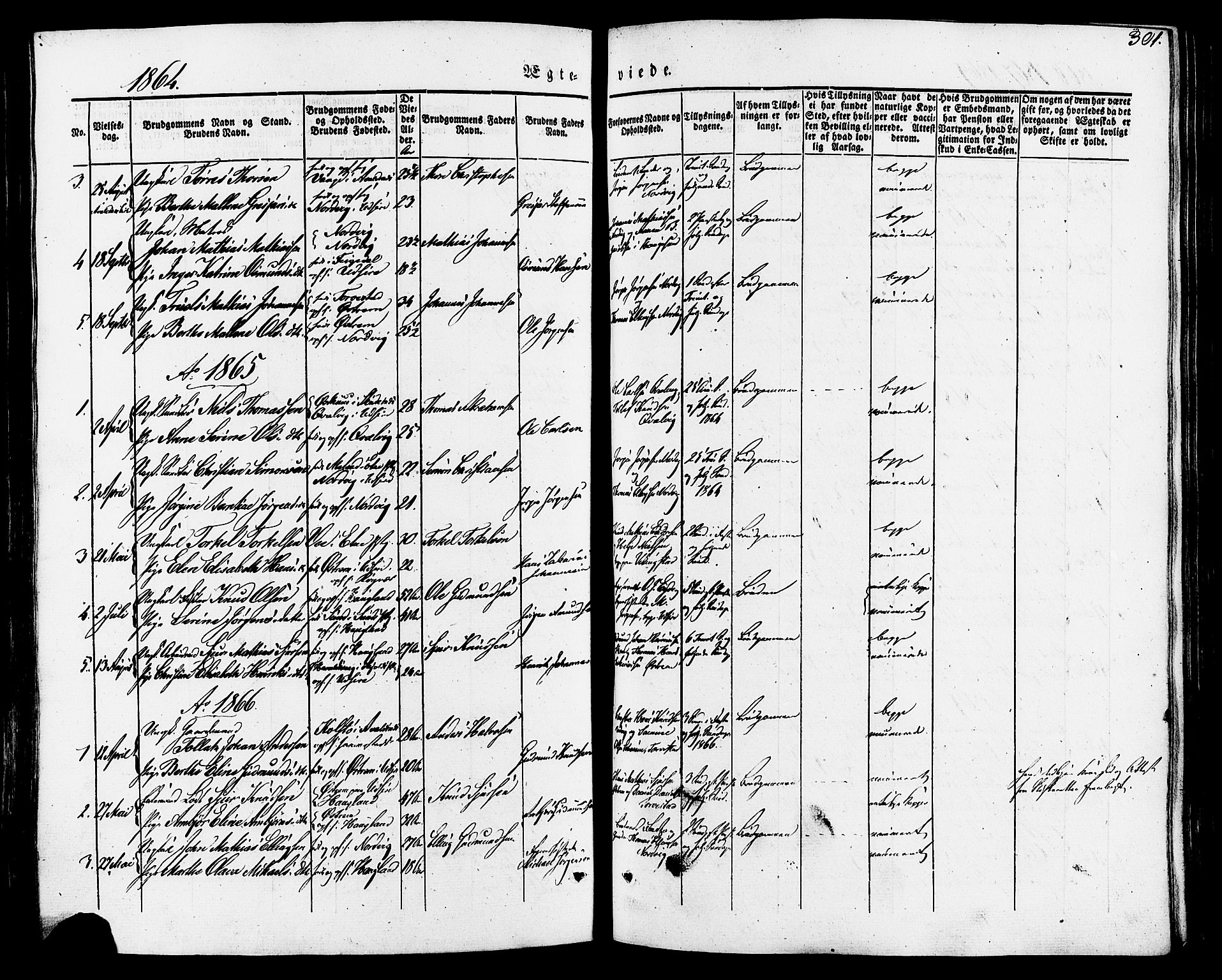 Torvastad sokneprestkontor, AV/SAST-A -101857/H/Ha/Haa/L0007: Parish register (official) no. A 7, 1838-1882, p. 301