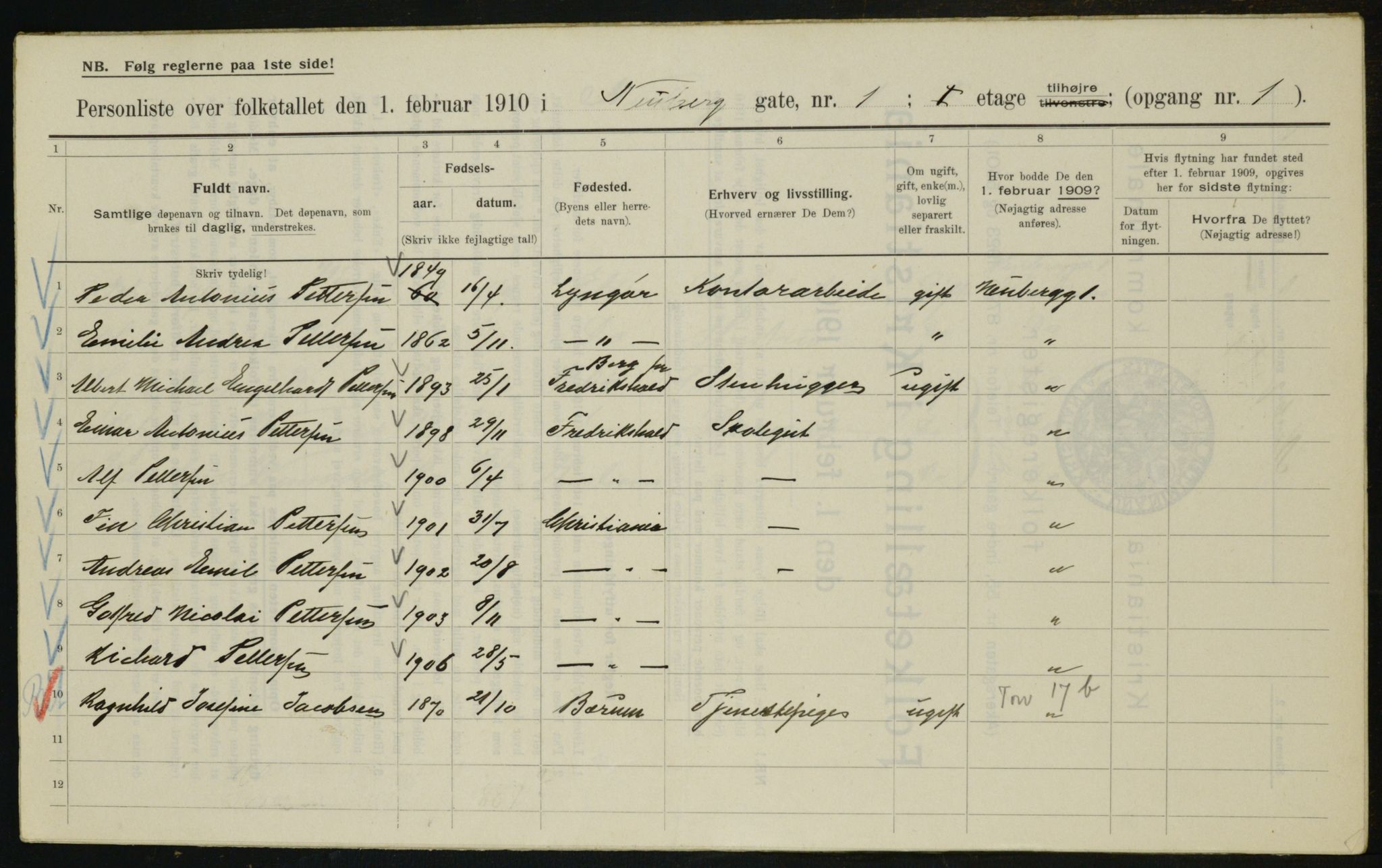 OBA, Municipal Census 1910 for Kristiania, 1910, p. 67330