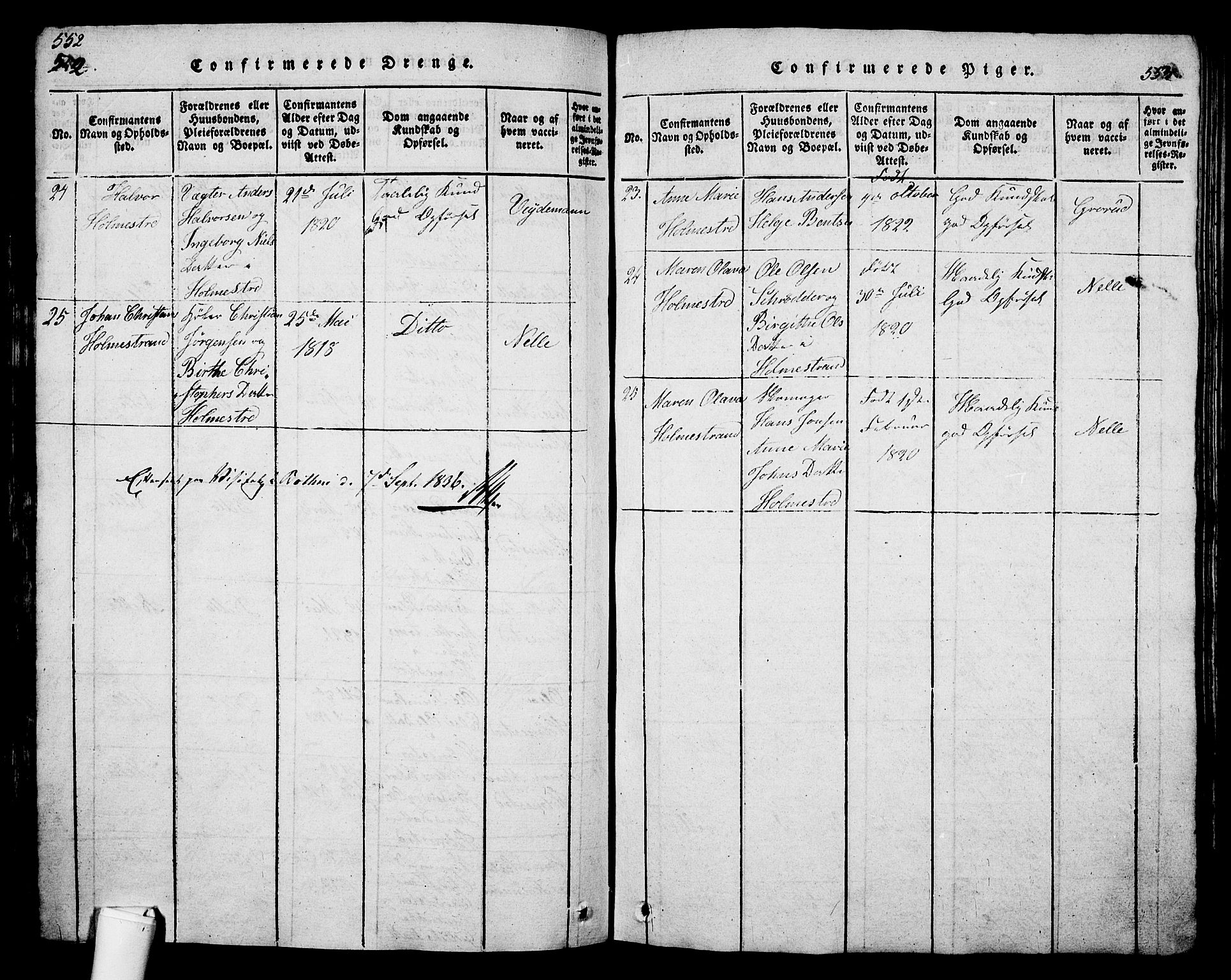 Holmestrand kirkebøker, SAKO/A-346/G/Ga/L0001: Parish register (copy) no. 1, 1814-1848, p. 552-553