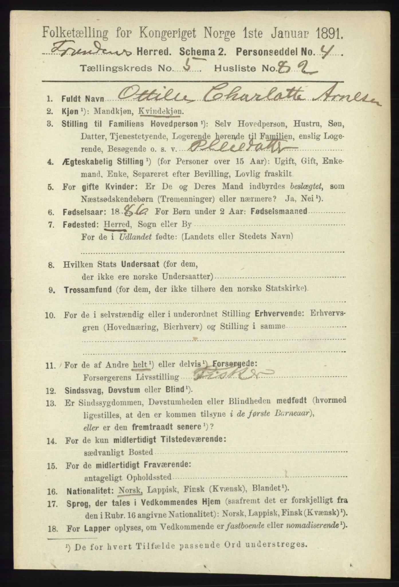 RA, 1891 census for 1914 Trondenes, 1891, p. 3435