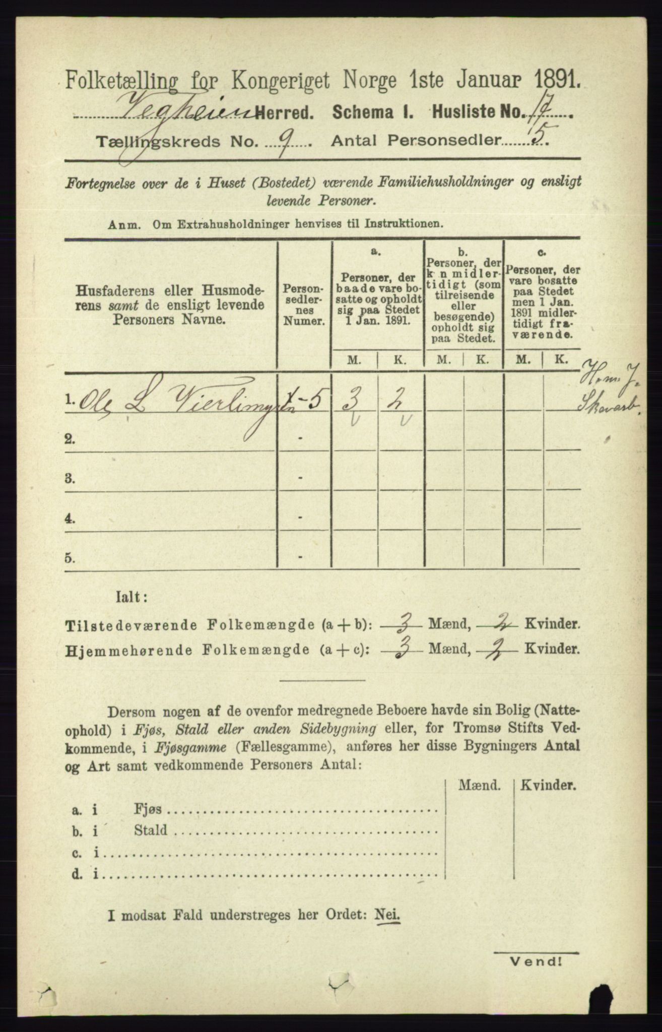 RA, 1891 census for 0912 Vegårshei, 1891, p. 1728