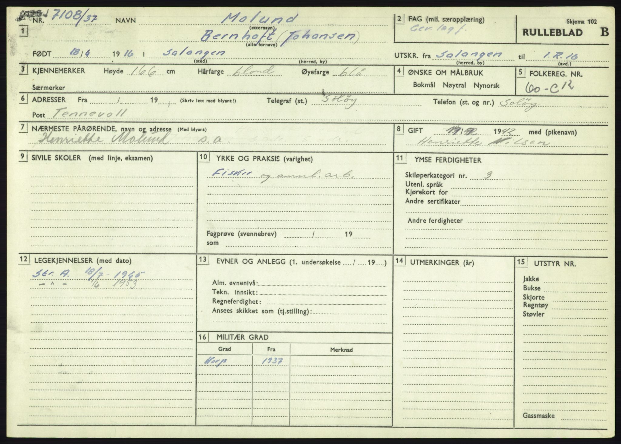 Forsvaret, Troms infanteriregiment nr. 16, AV/RA-RAFA-3146/P/Pa/L0021: Rulleblad for regimentets menige mannskaper, årsklasse 1937, 1937, p. 779