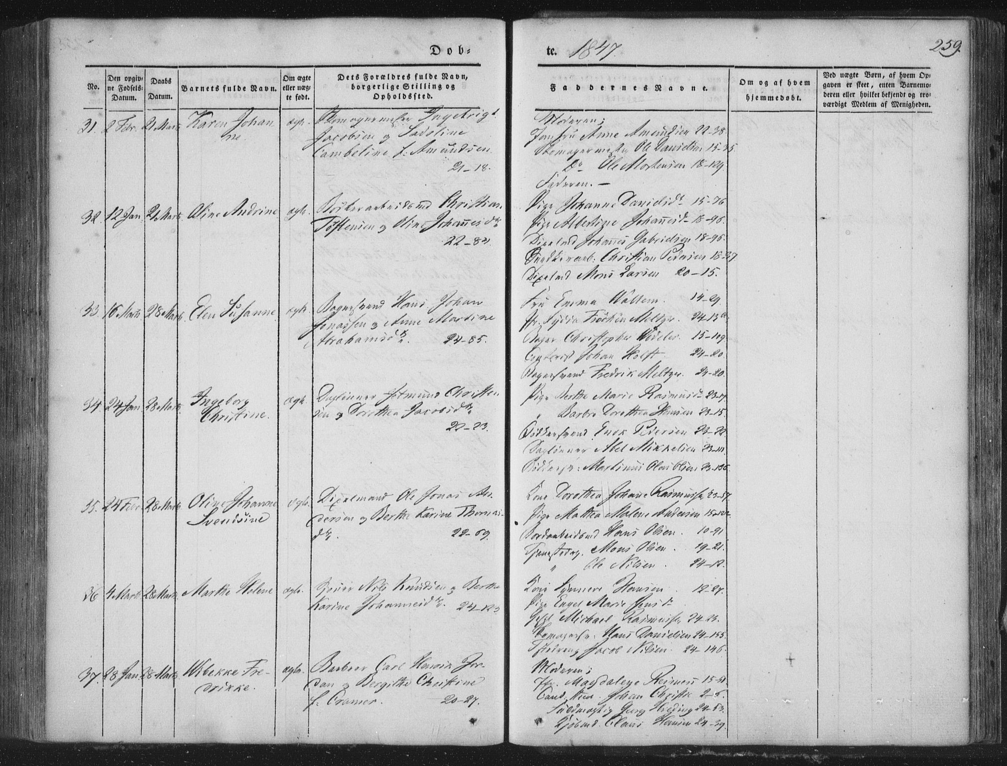 Korskirken sokneprestembete, SAB/A-76101/H/Haa/L0016: Parish register (official) no. B 2, 1841-1851, p. 259