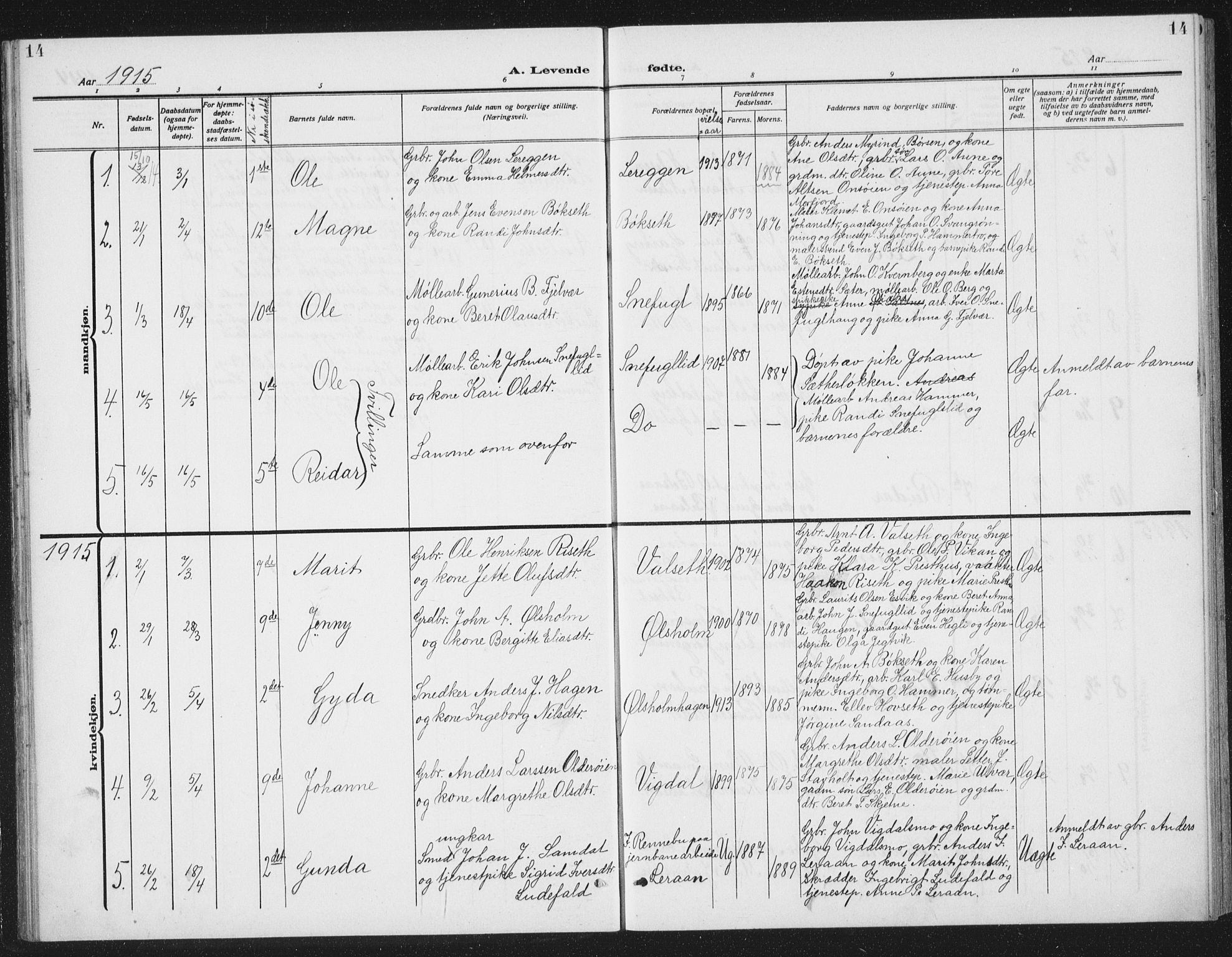 Ministerialprotokoller, klokkerbøker og fødselsregistre - Sør-Trøndelag, SAT/A-1456/666/L0791: Parish register (copy) no. 666C04, 1909-1939, p. 14