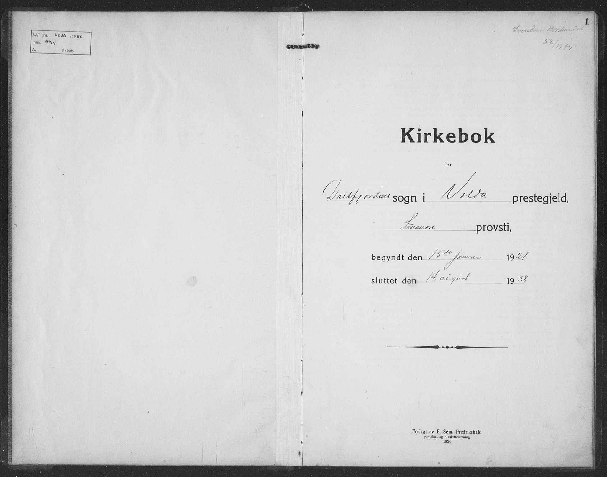 Ministerialprotokoller, klokkerbøker og fødselsregistre - Møre og Romsdal, SAT/A-1454/512/L0170: Parish register (copy) no. 512C02, 1921-1938, p. 1