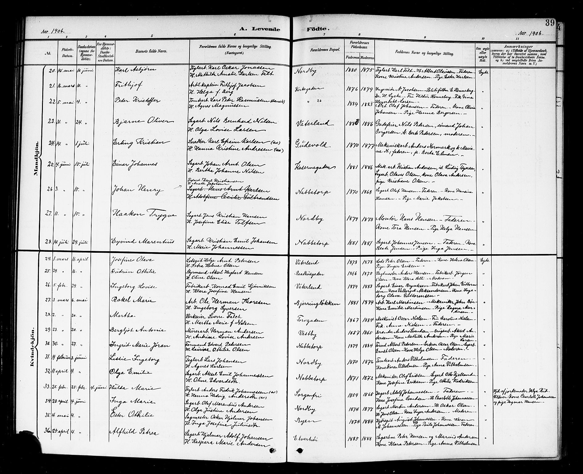 Østre Fredrikstad prestekontor Kirkebøker, AV/SAO-A-10907/G/Ga/L0002: Parish register (copy) no. 2, 1900-1919, p. 39