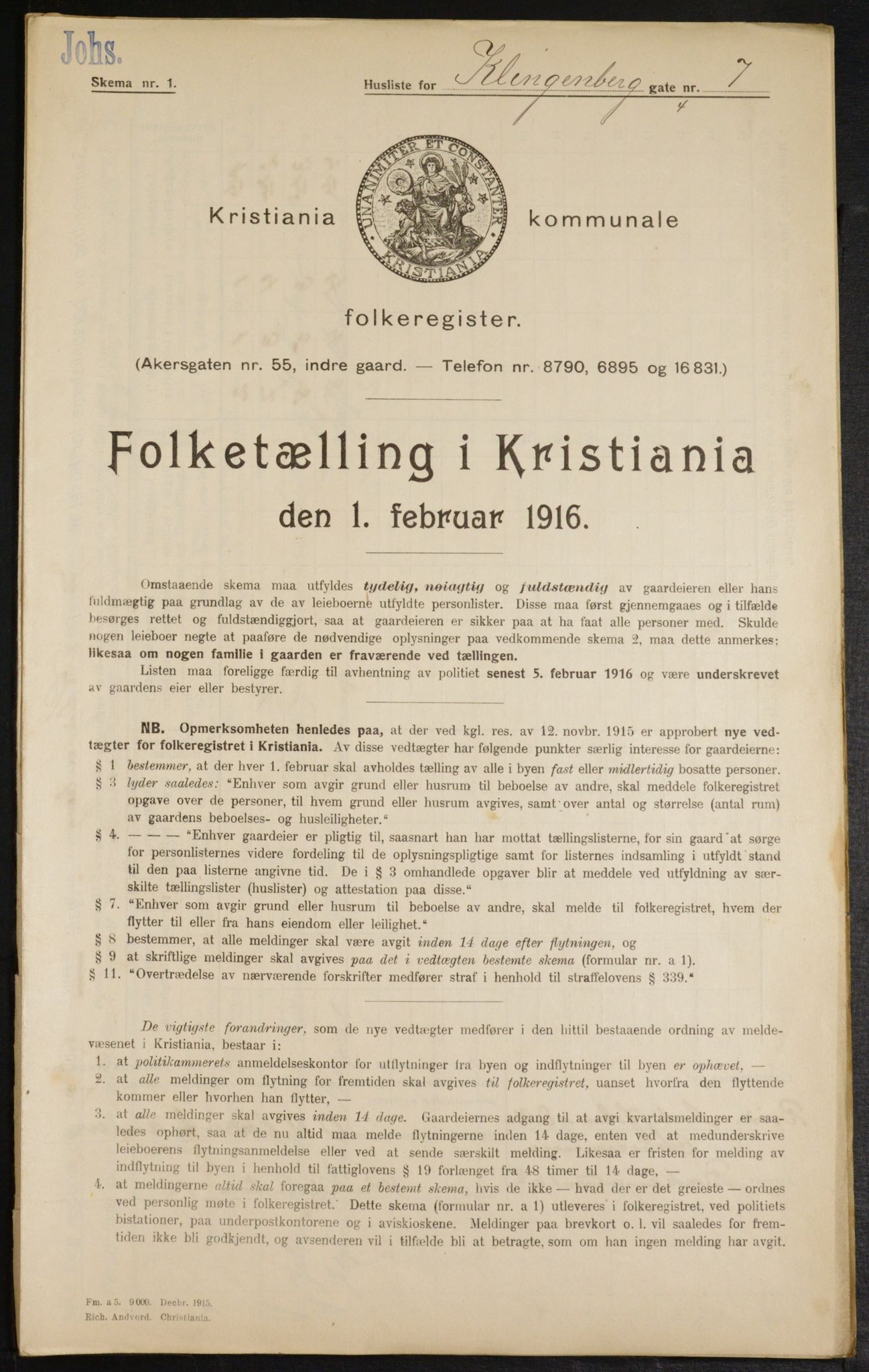 OBA, Municipal Census 1916 for Kristiania, 1916, p. 52977