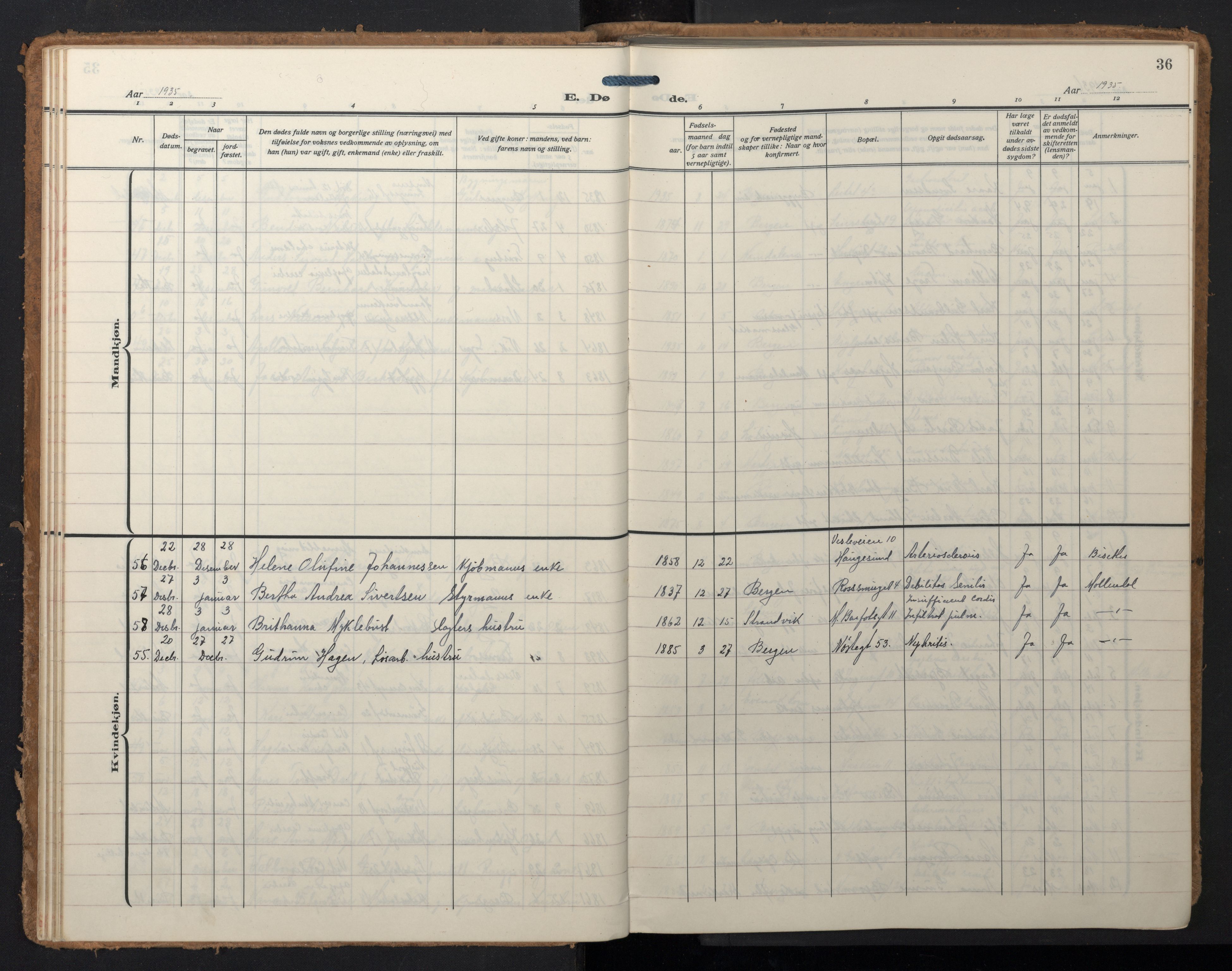 Domkirken sokneprestembete, SAB/A-74801/H/Hab/L0043: Parish register (copy) no. E 7, 1929-1965, p. 35b-36a