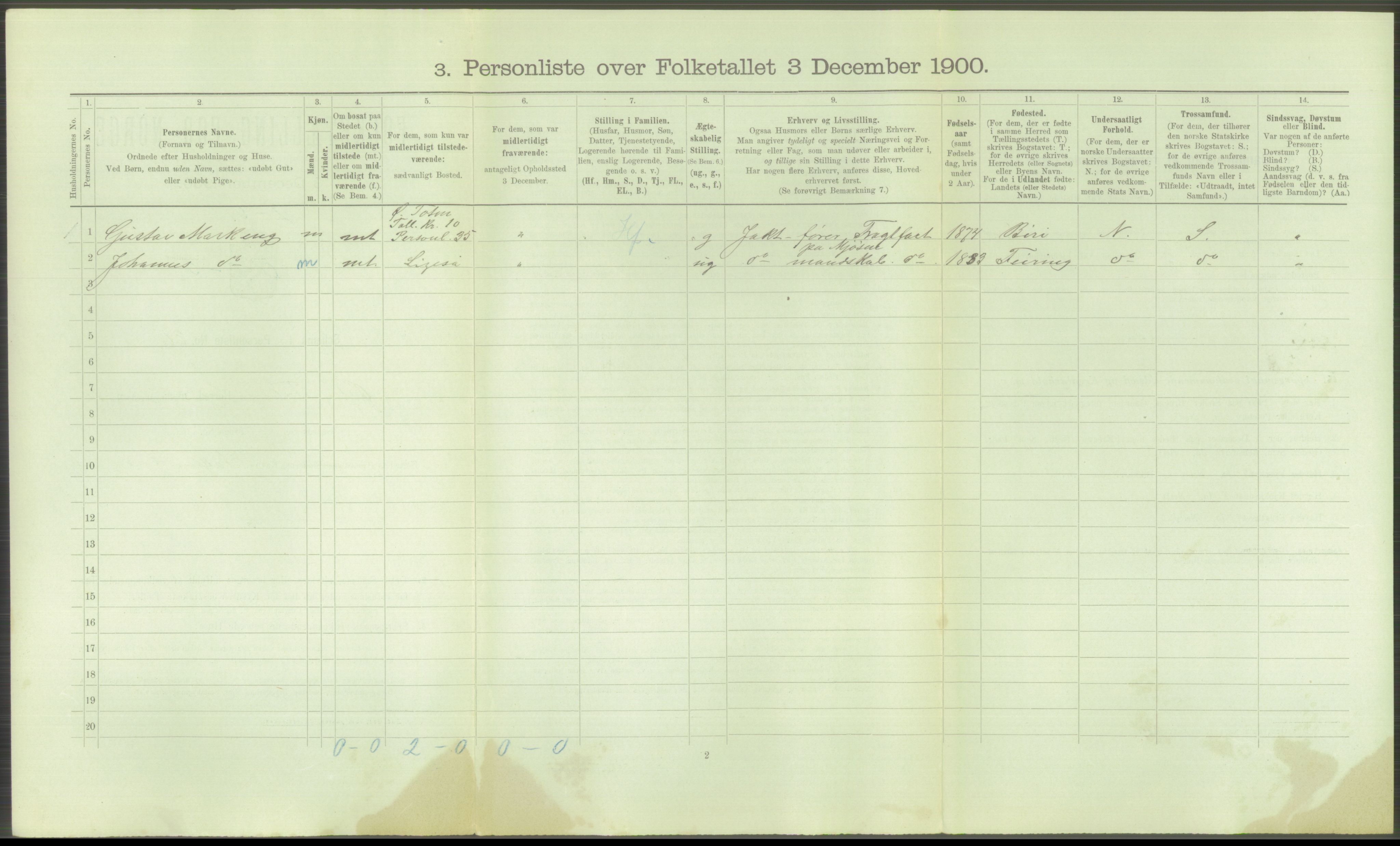 RA, 1900 Census - ship lists from ships in Norwegian harbours, harbours abroad and at sea, 1900, p. 3536