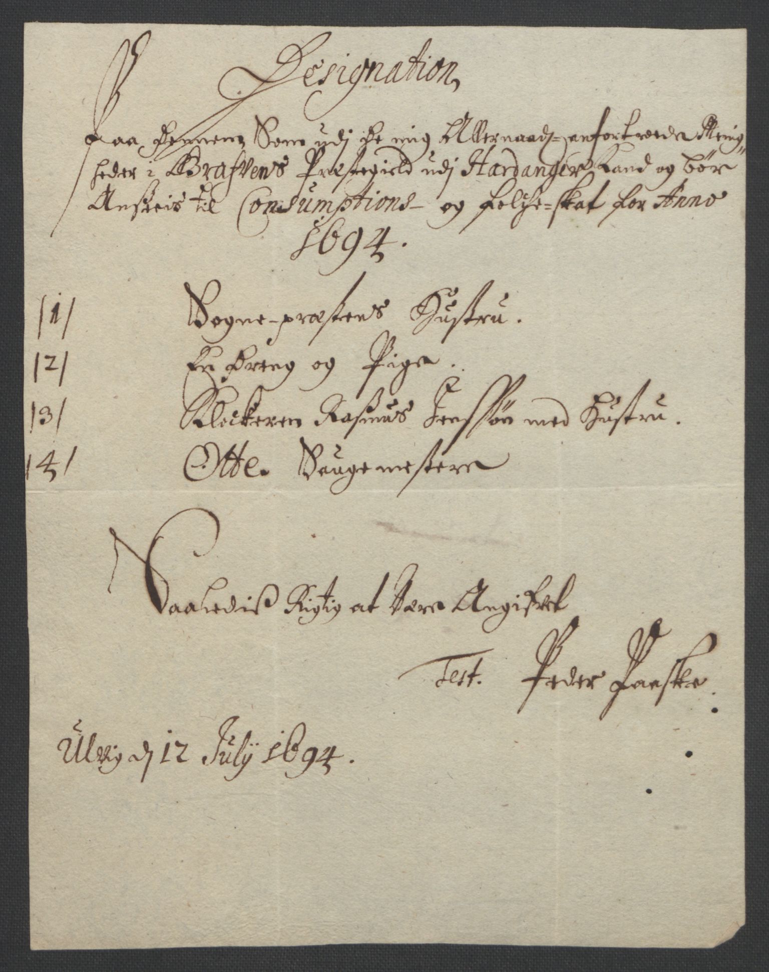 Rentekammeret inntil 1814, Reviderte regnskaper, Fogderegnskap, AV/RA-EA-4092/R48/L2975: Fogderegnskap Sunnhordland og Hardanger, 1694, p. 316