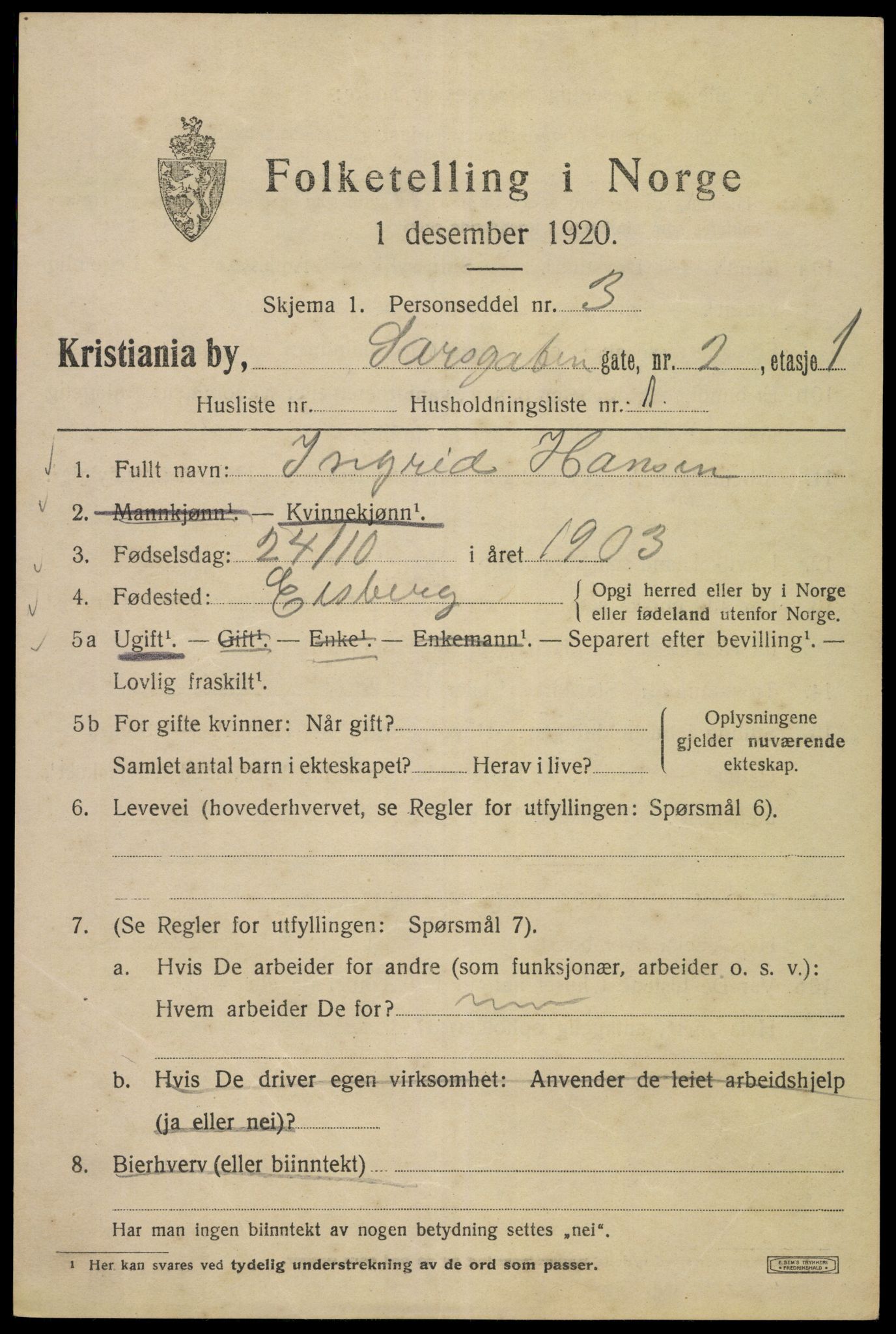 SAO, 1920 census for Kristiania, 1920, p. 486177