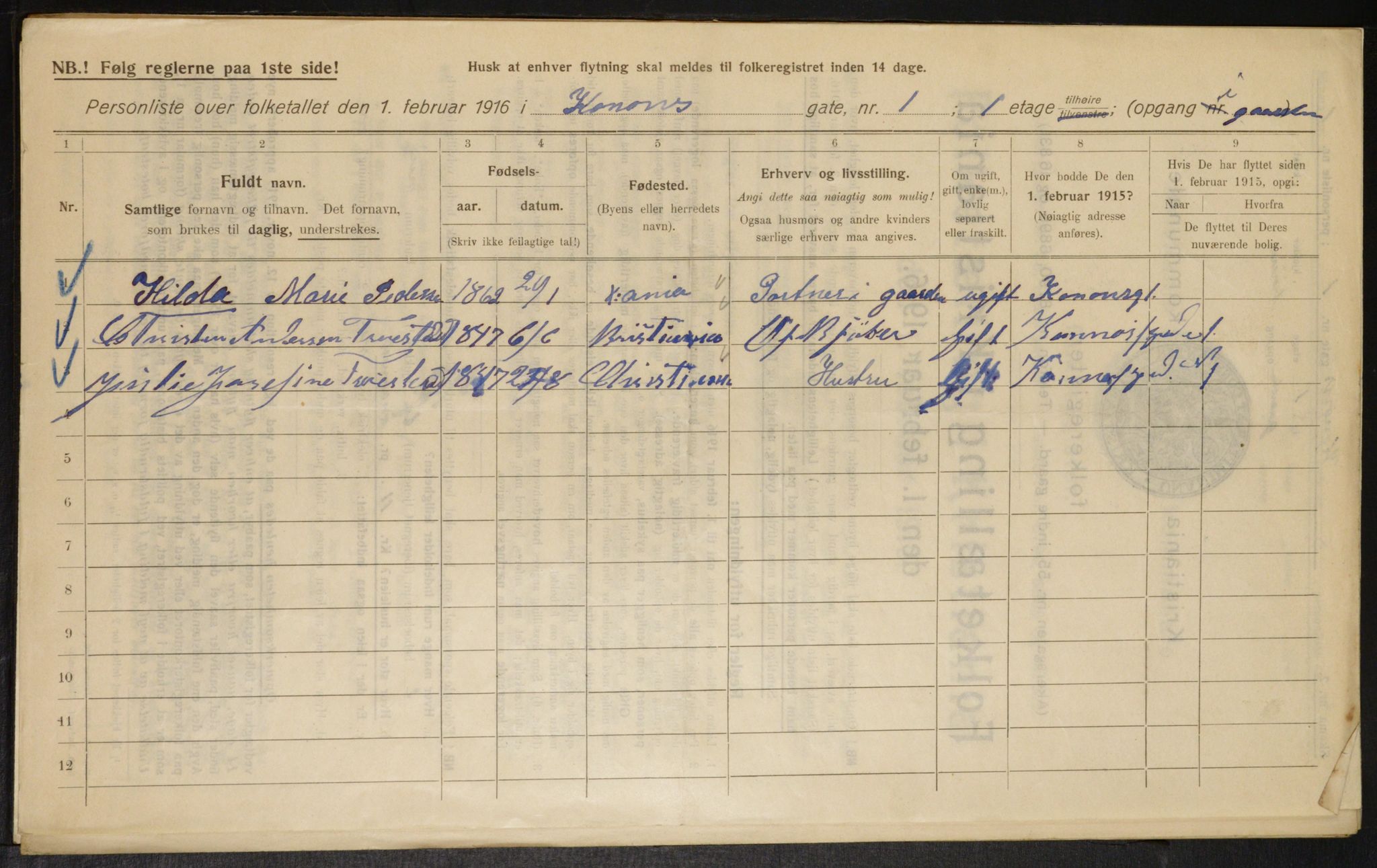 OBA, Municipal Census 1916 for Kristiania, 1916, p. 54132