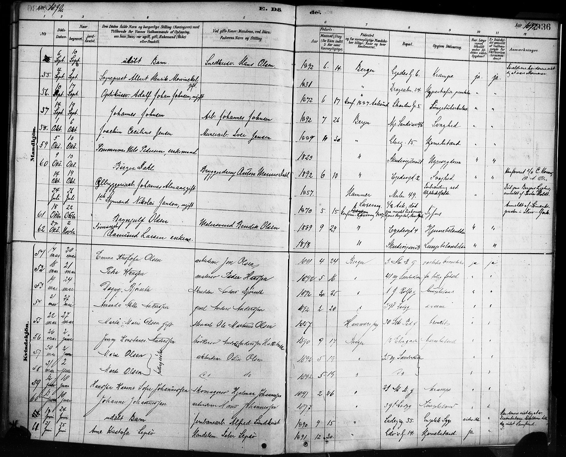 Sandviken Sokneprestembete, SAB/A-77601/H/Ha/L0002: Parish register (official) no. A 2, 1878-1896, p. 336
