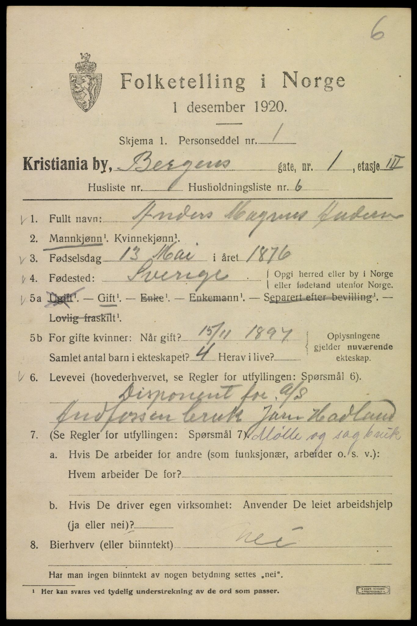 SAO, 1920 census for Kristiania, 1920, p. 152071