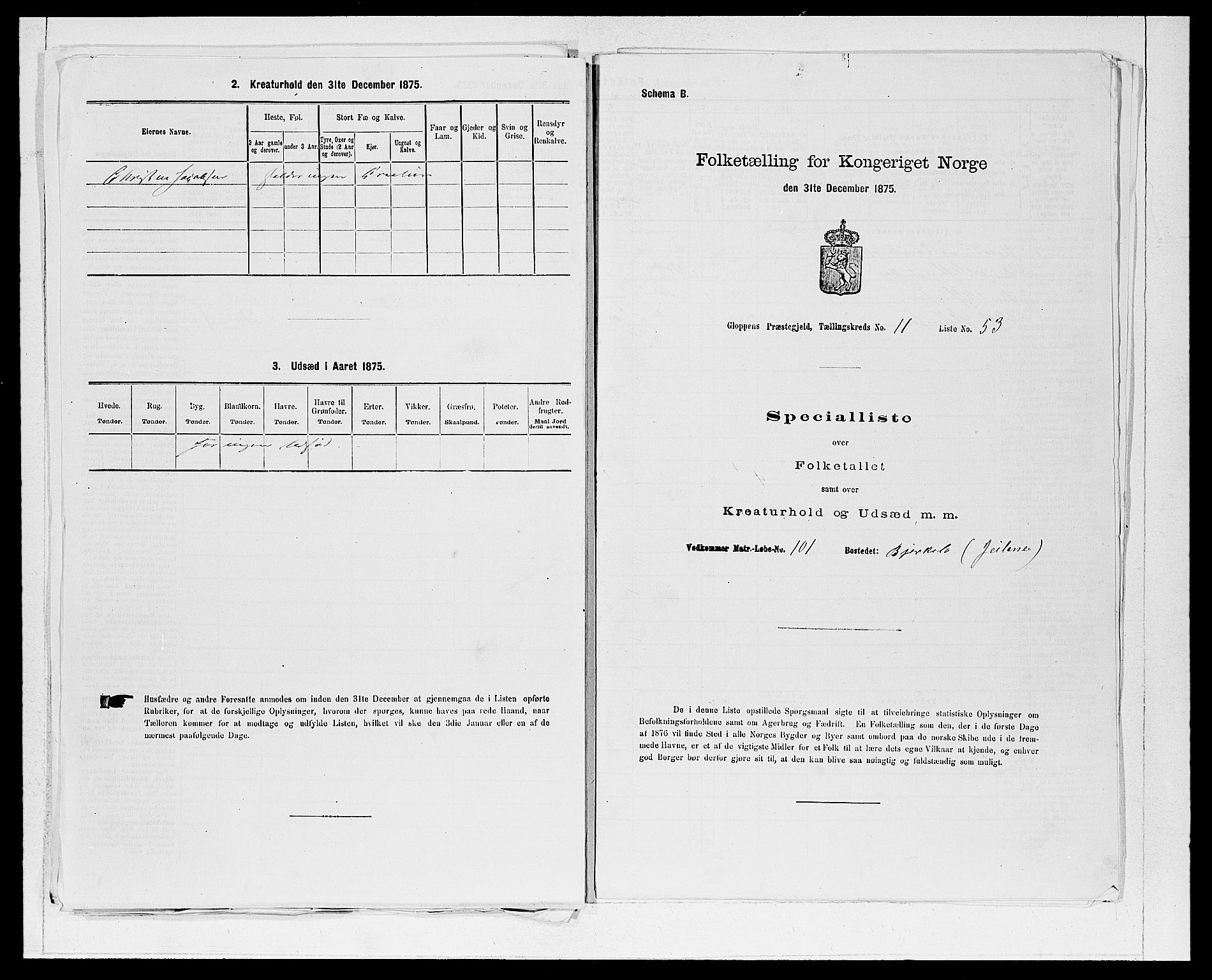 SAB, 1875 Census for 1445P Gloppen, 1875, p. 1291