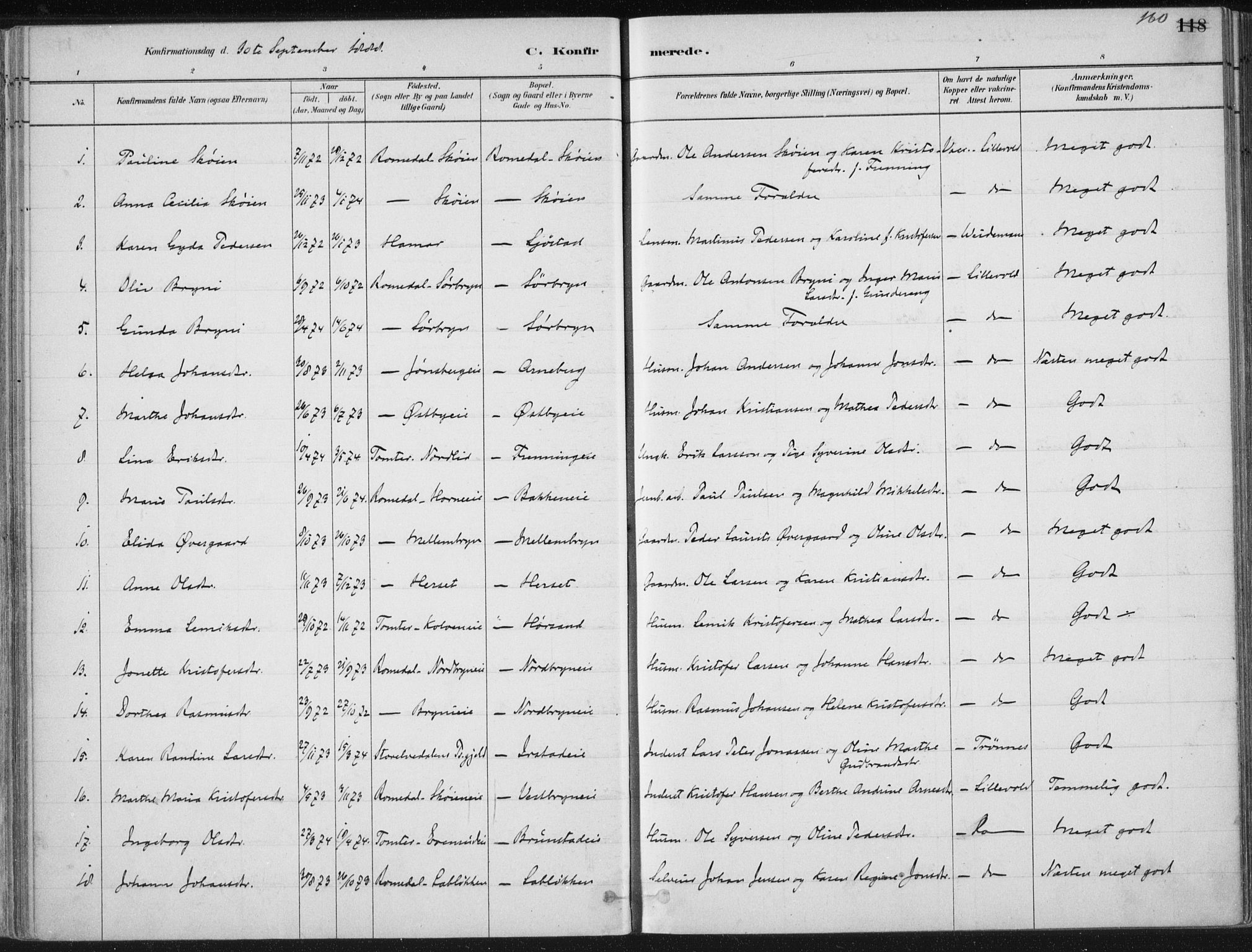 Romedal prestekontor, SAH/PREST-004/K/L0010: Parish register (official) no. 10, 1880-1895, p. 160