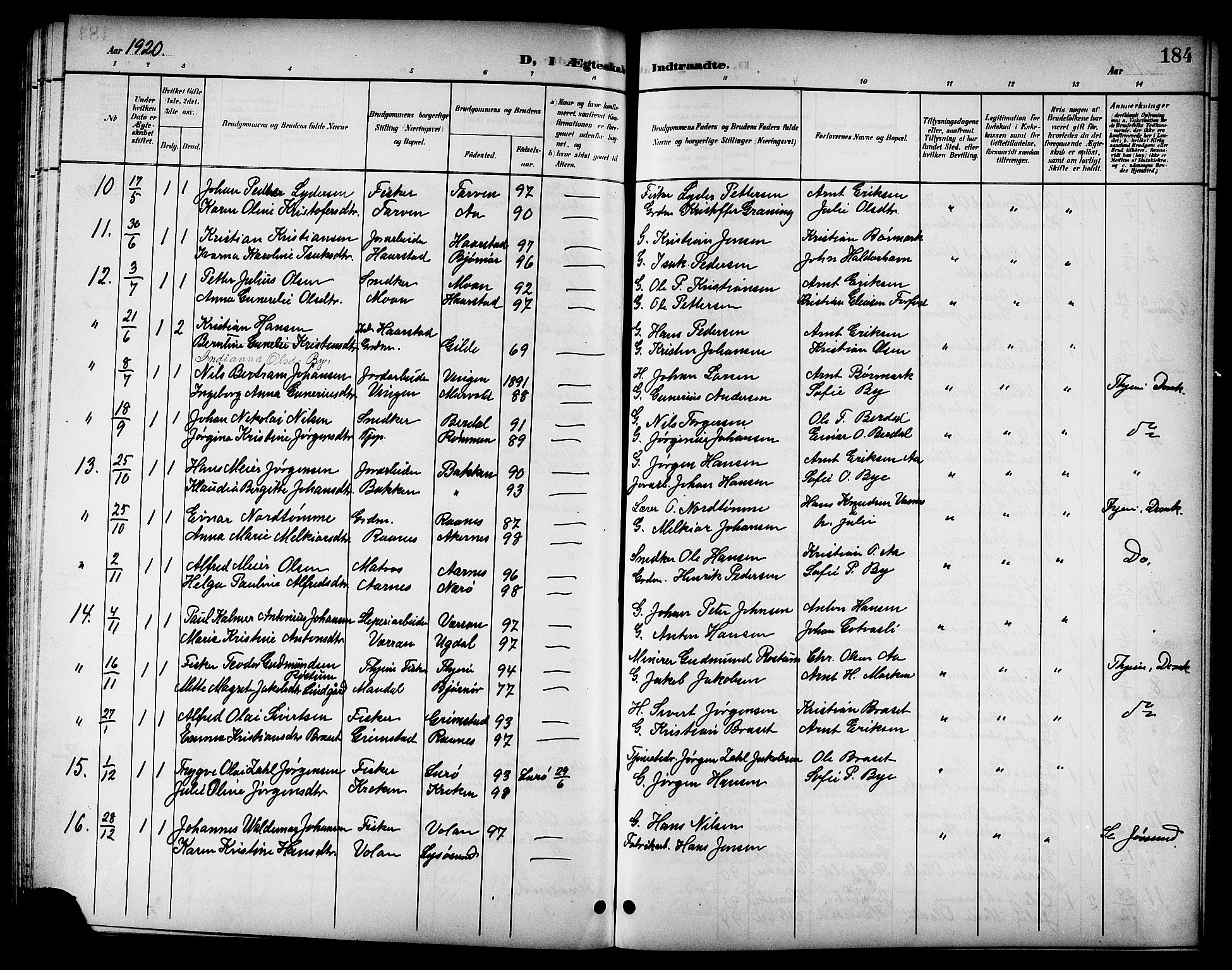 Ministerialprotokoller, klokkerbøker og fødselsregistre - Sør-Trøndelag, SAT/A-1456/655/L0688: Parish register (copy) no. 655C04, 1899-1922, p. 184
