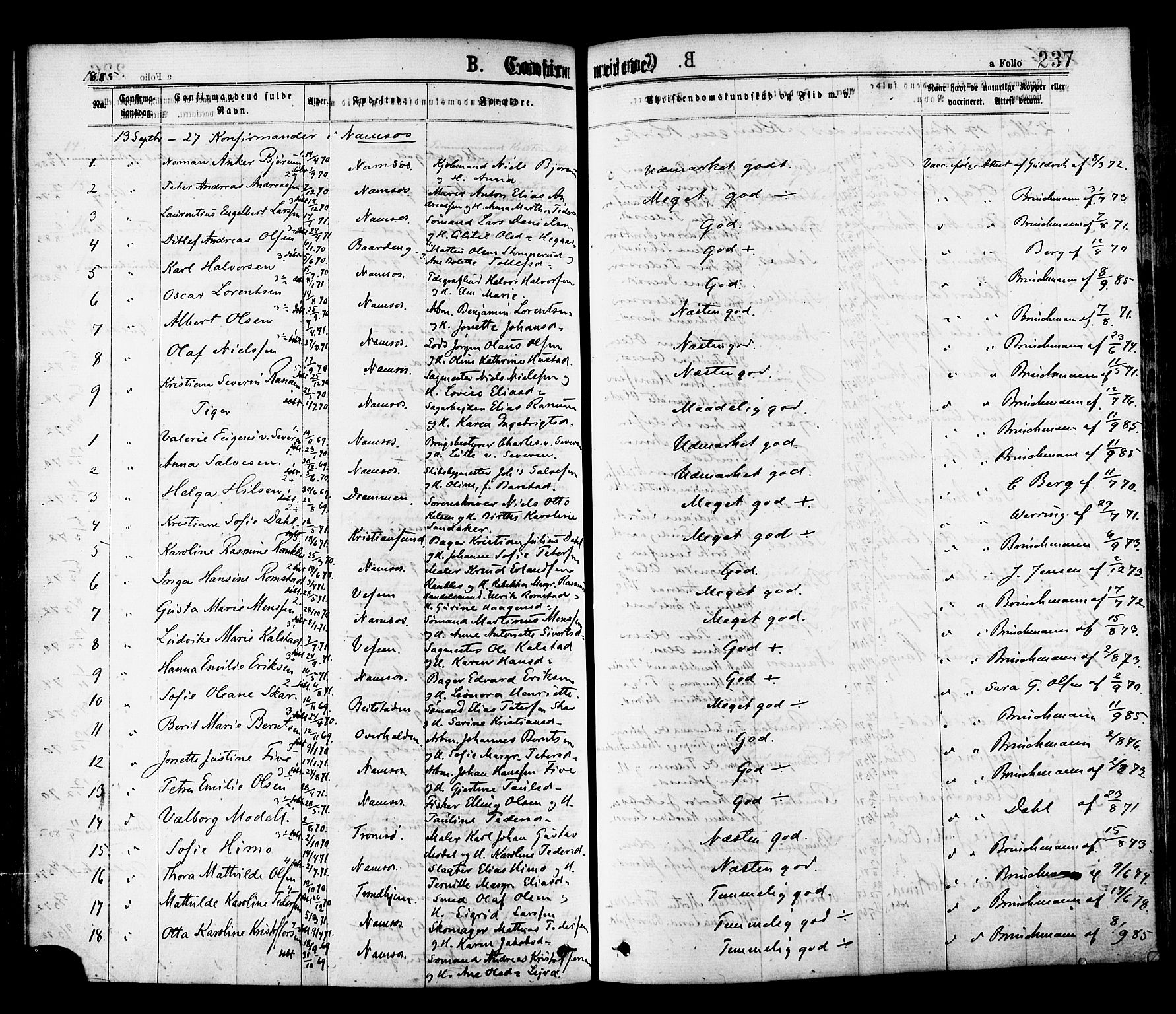 Ministerialprotokoller, klokkerbøker og fødselsregistre - Nord-Trøndelag, AV/SAT-A-1458/768/L0572: Parish register (official) no. 768A07, 1874-1886, p. 237