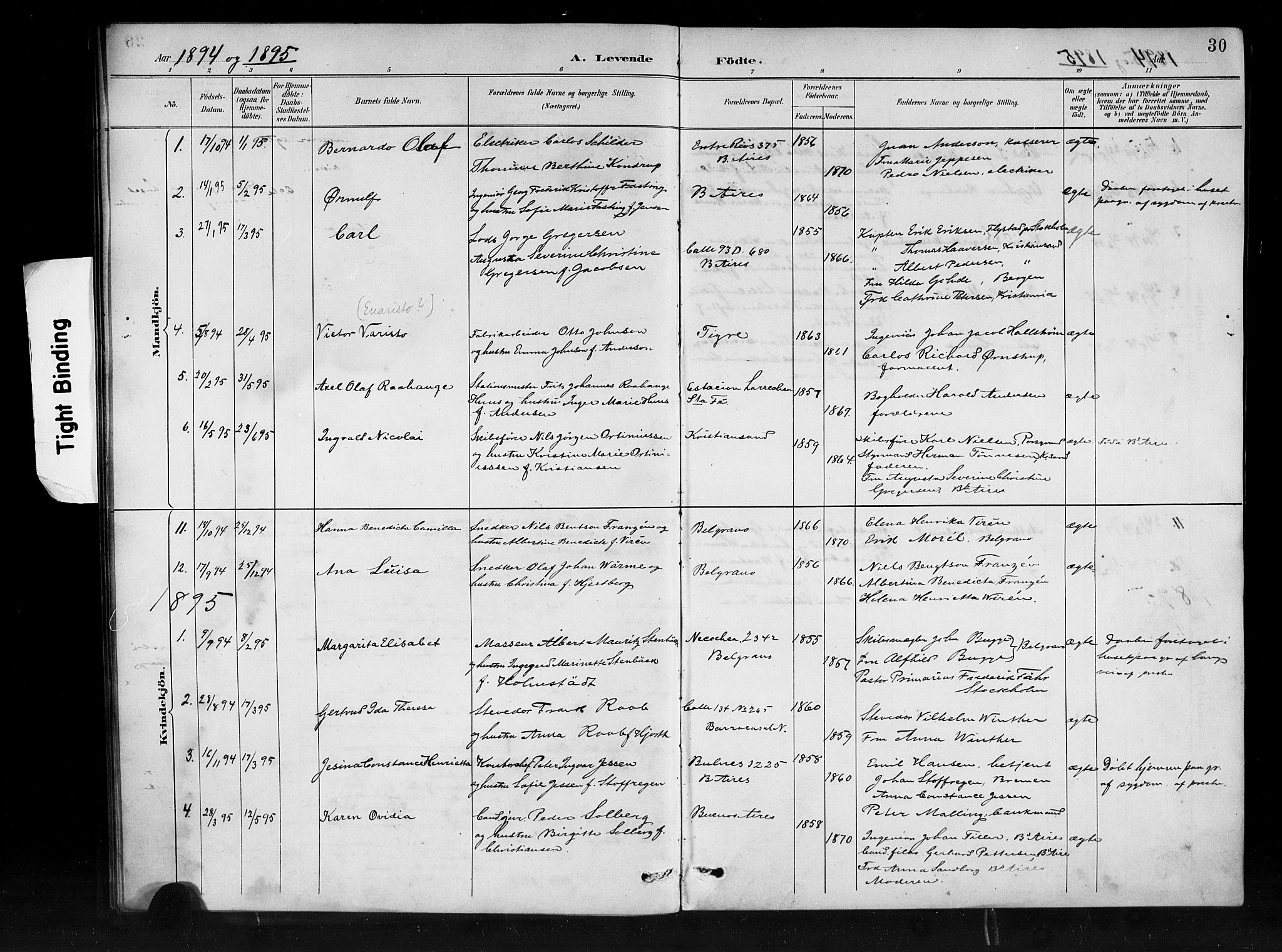 Den norske sjømannsmisjon i utlandet/Syd-Amerika (Buenos Aires m.fl.), SAB/SAB/PA-0118/H/Ha/L0001: Parish register (official) no. A 1, 1888-1898, p. 30