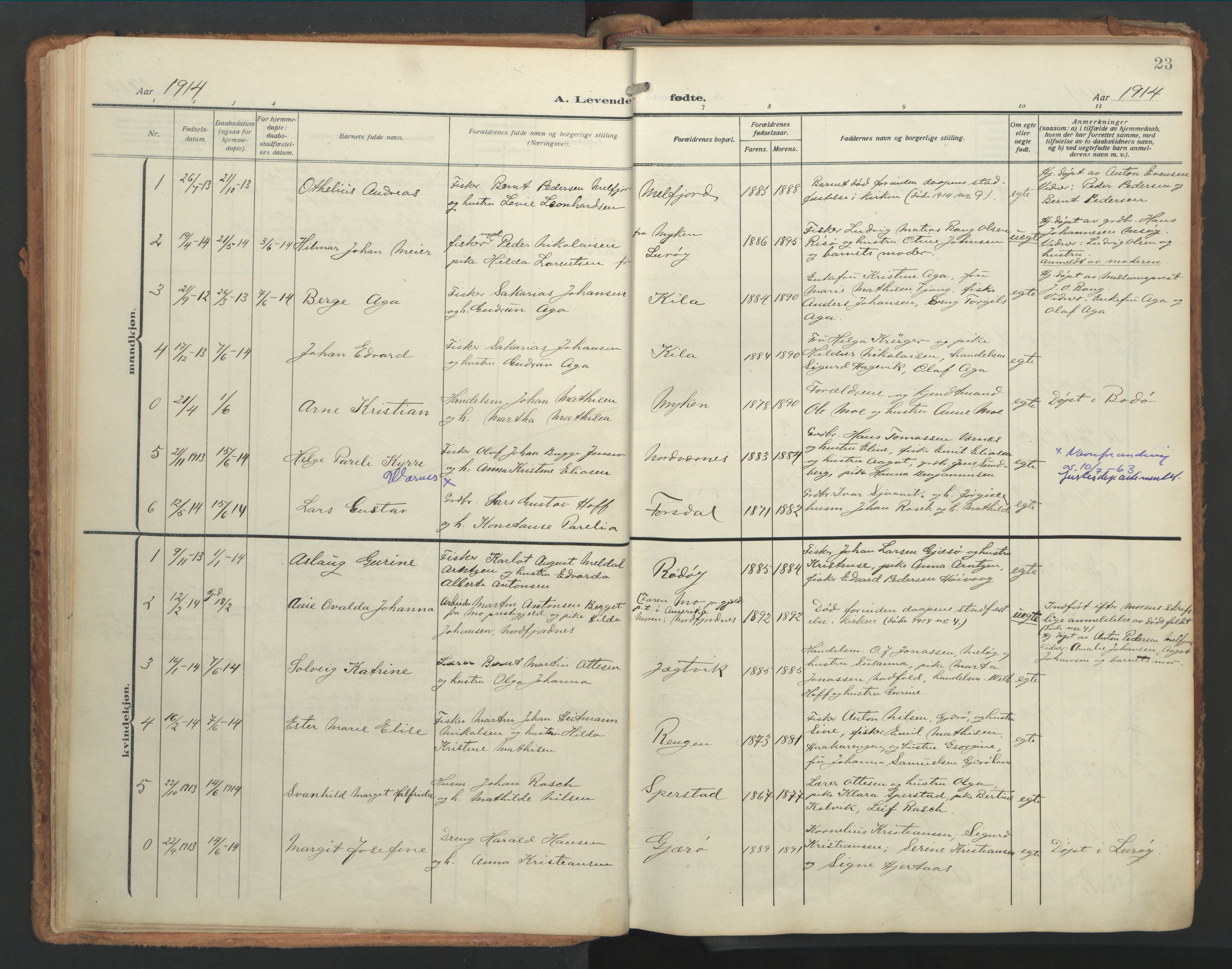 Ministerialprotokoller, klokkerbøker og fødselsregistre - Nordland, SAT/A-1459/841/L0614: Parish register (official) no. 841A17, 1911-1925, p. 23