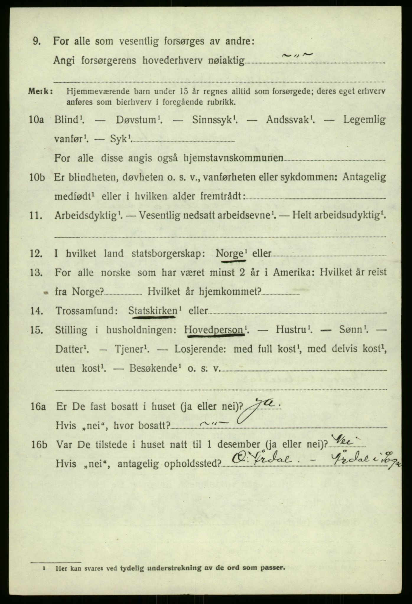 SAB, 1920 census for Årdal, 1920, p. 874