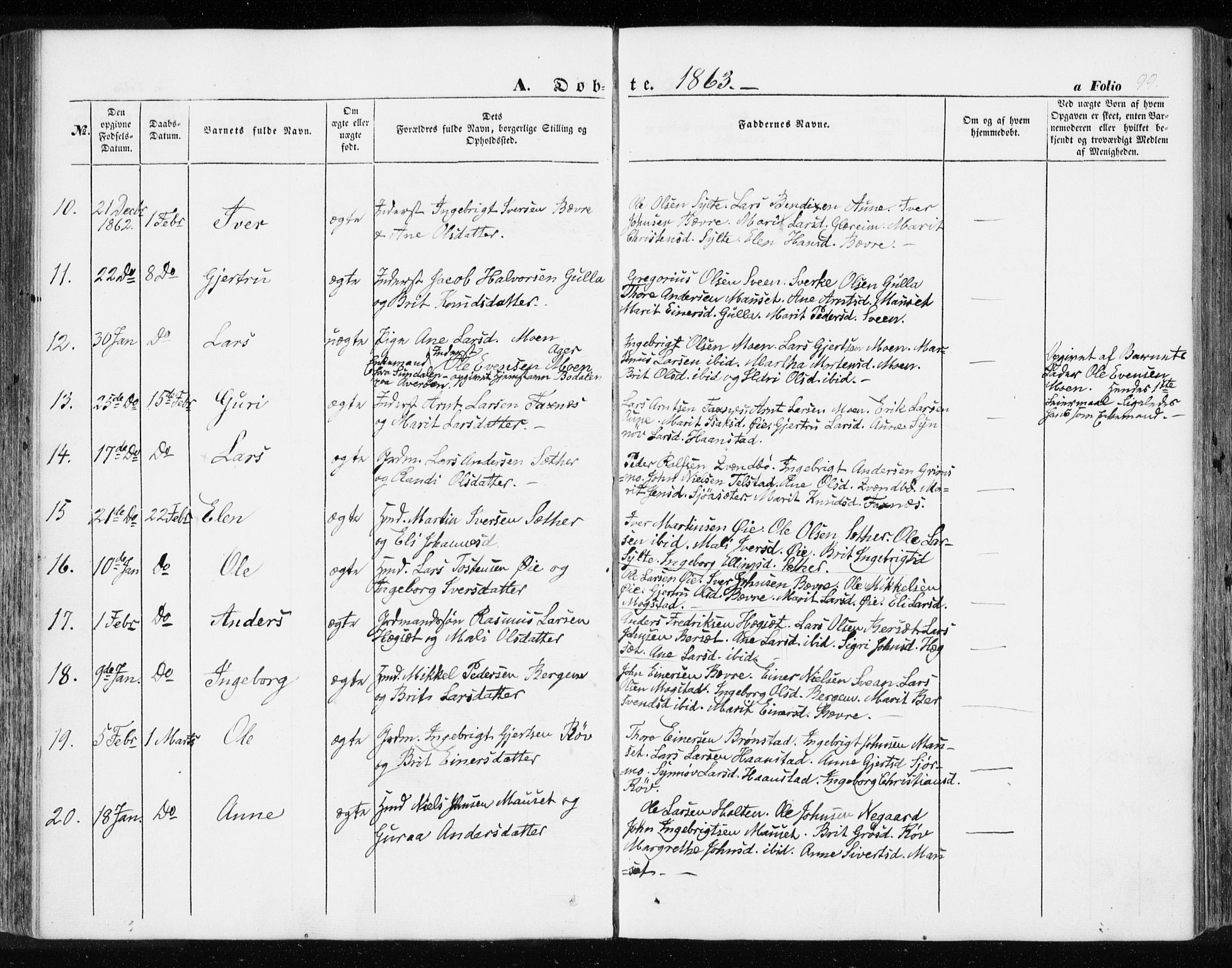 Ministerialprotokoller, klokkerbøker og fødselsregistre - Møre og Romsdal, AV/SAT-A-1454/595/L1044: Parish register (official) no. 595A06, 1852-1863, p. 99