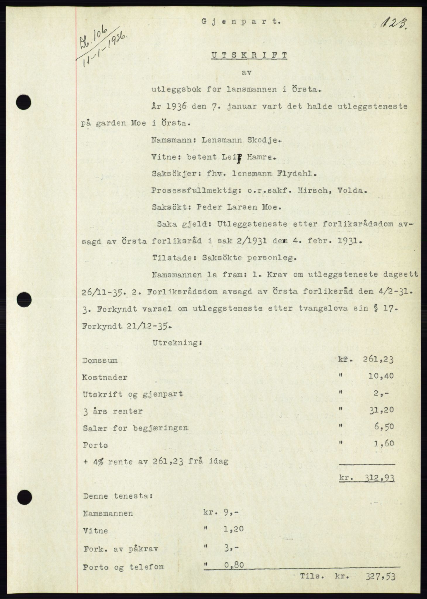 Søre Sunnmøre sorenskriveri, AV/SAT-A-4122/1/2/2C/L0060: Mortgage book no. 54, 1935-1936, Deed date: 11.01.1936