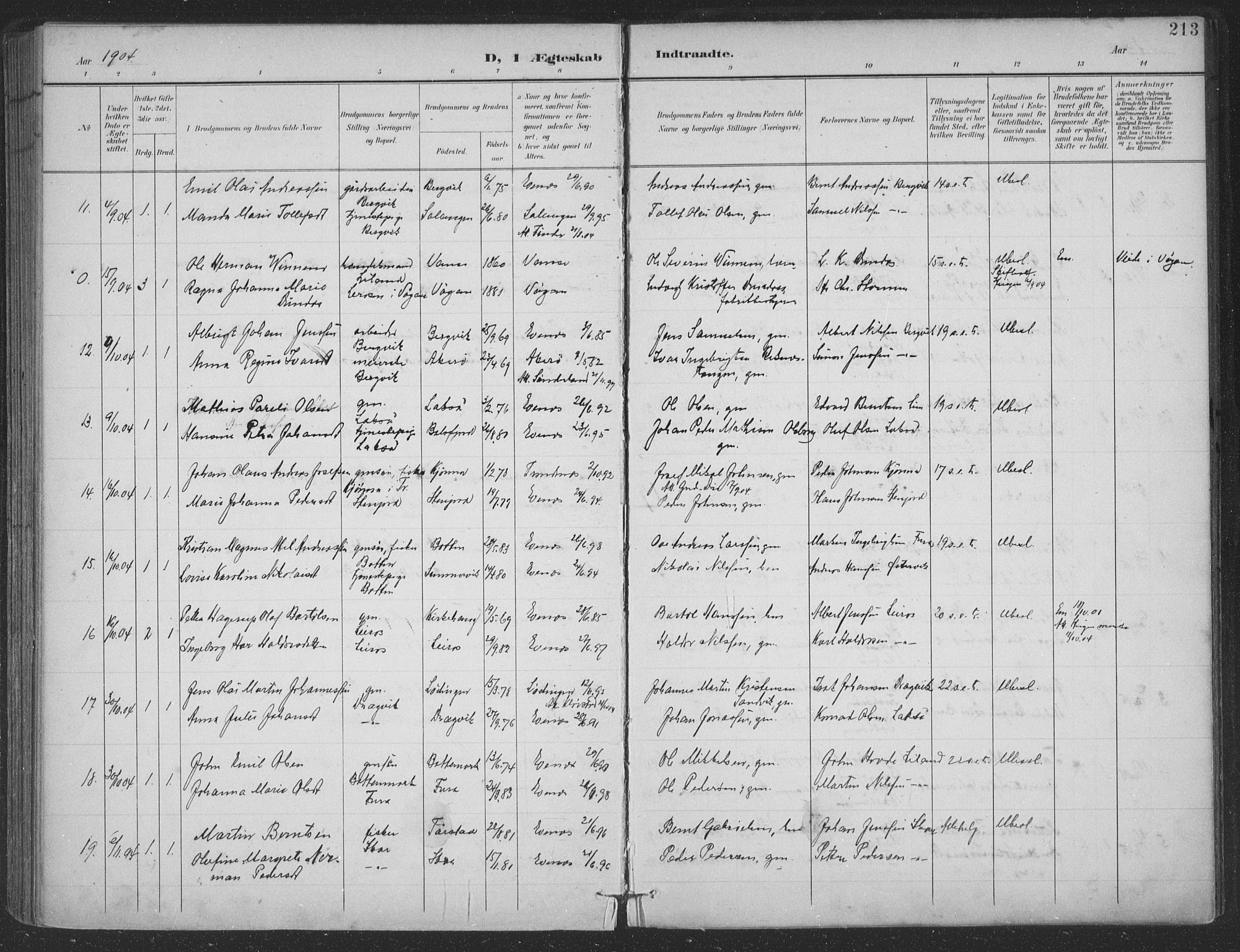Ministerialprotokoller, klokkerbøker og fødselsregistre - Nordland, SAT/A-1459/863/L0899: Parish register (official) no. 863A11, 1897-1906, p. 213