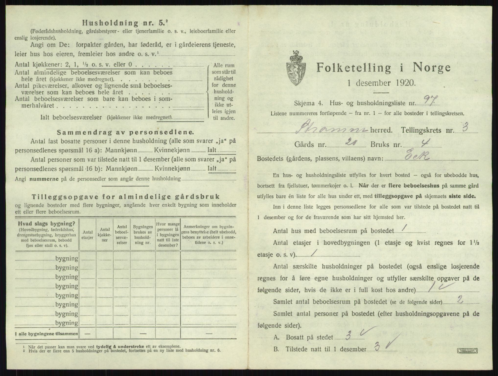 SAKO, 1920 census for Strømm, 1920, p. 422