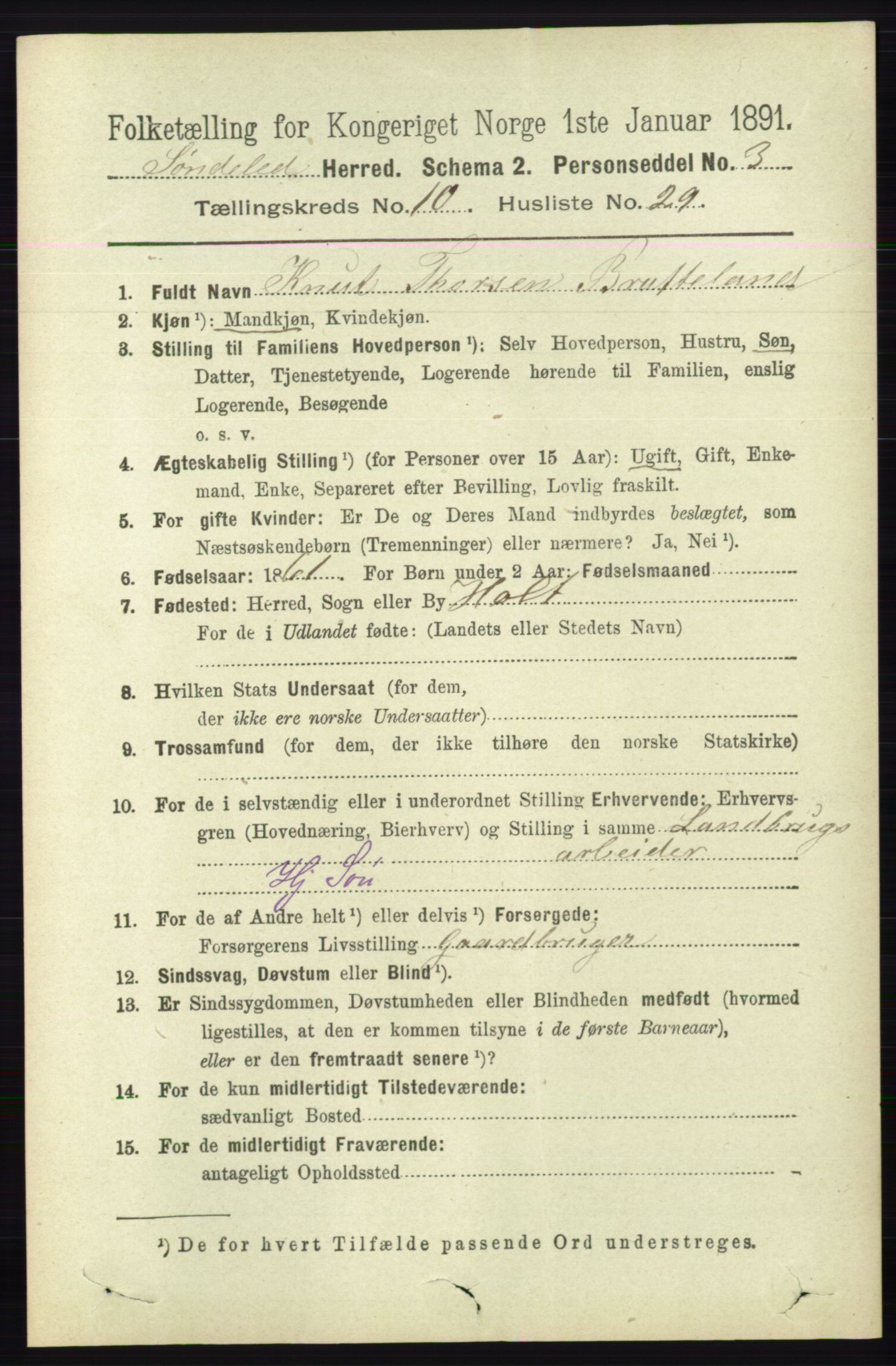 RA, 1891 census for 0913 Søndeled, 1891, p. 3228