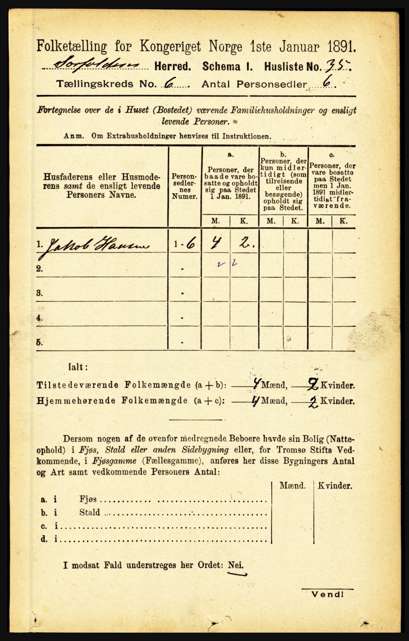 RA, 1891 census for 1845 Sørfold, 1891, p. 1807