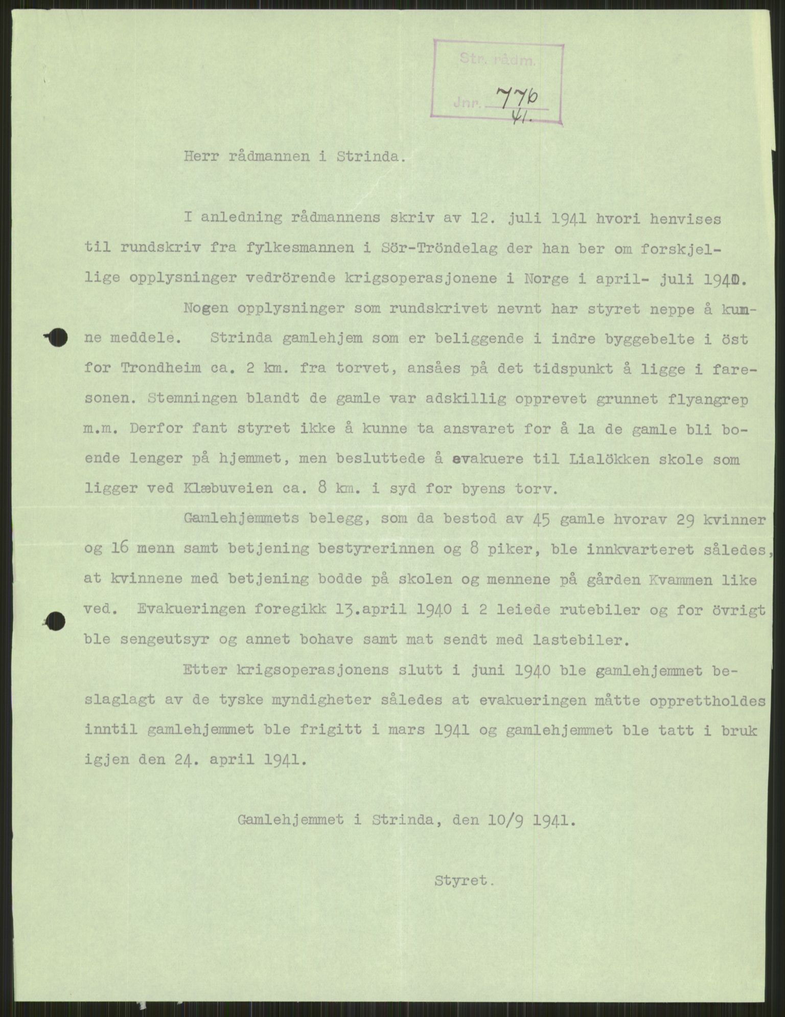 Forsvaret, Forsvarets krigshistoriske avdeling, AV/RA-RAFA-2017/Y/Ya/L0016: II-C-11-31 - Fylkesmenn.  Rapporter om krigsbegivenhetene 1940., 1940, p. 192