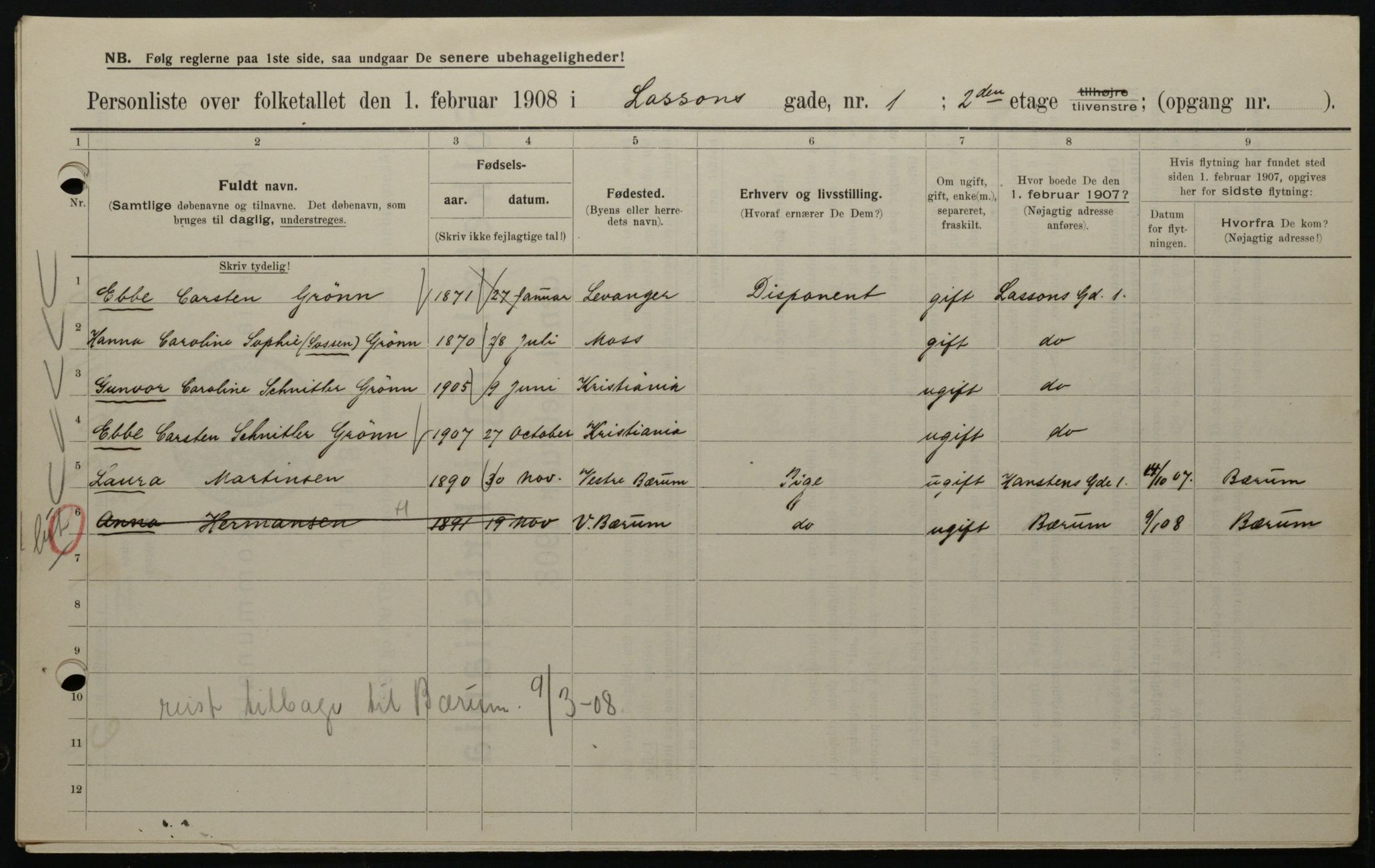 OBA, Municipal Census 1908 for Kristiania, 1908, p. 51327