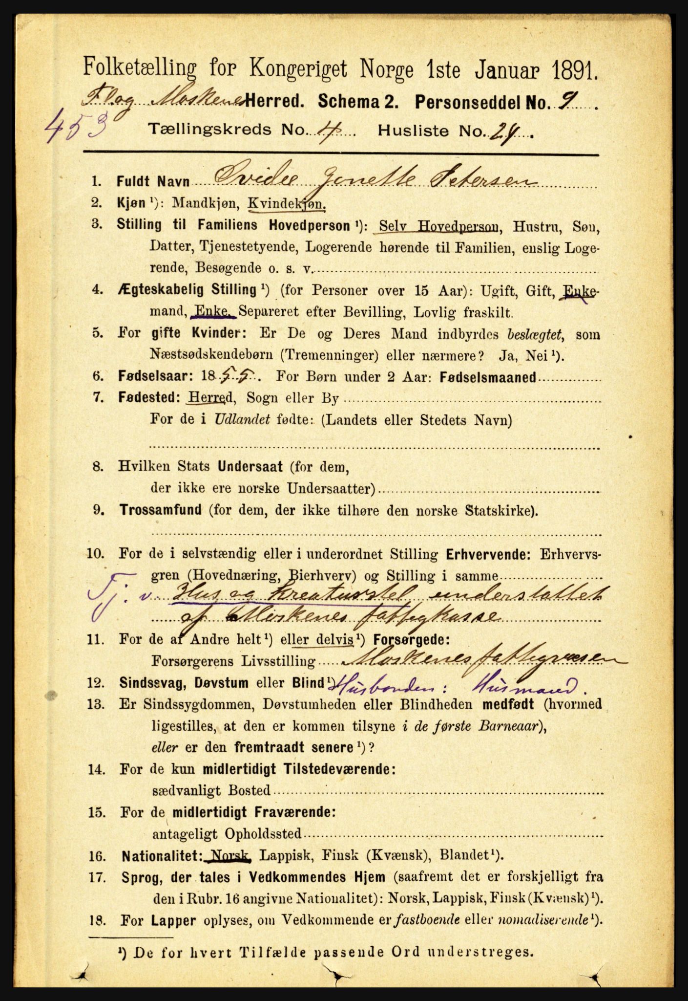 RA, 1891 census for 1859 Flakstad, 1891, p. 2065