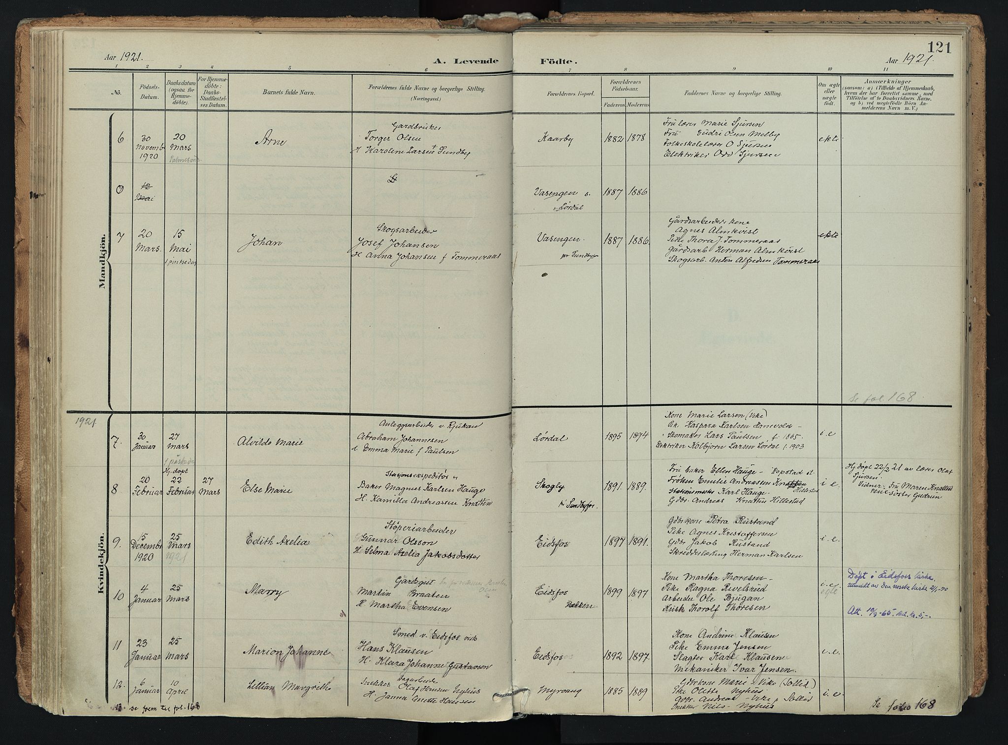 Hof kirkebøker, AV/SAKO-A-64/F/Fa/L0008: Parish register (official) no. I 8, 1902-1921, p. 121