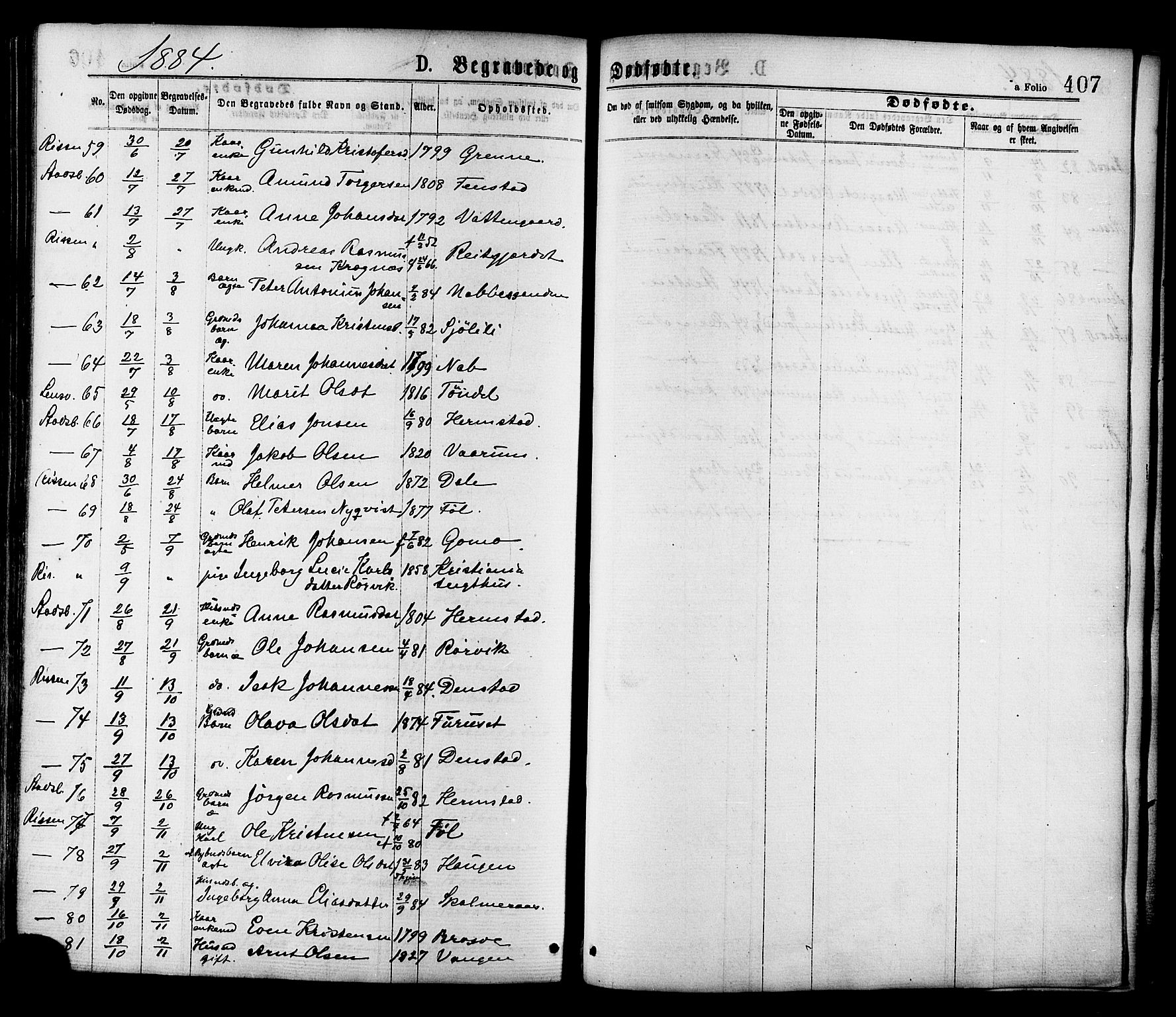 Ministerialprotokoller, klokkerbøker og fødselsregistre - Sør-Trøndelag, SAT/A-1456/646/L0613: Parish register (official) no. 646A11, 1870-1884, p. 407