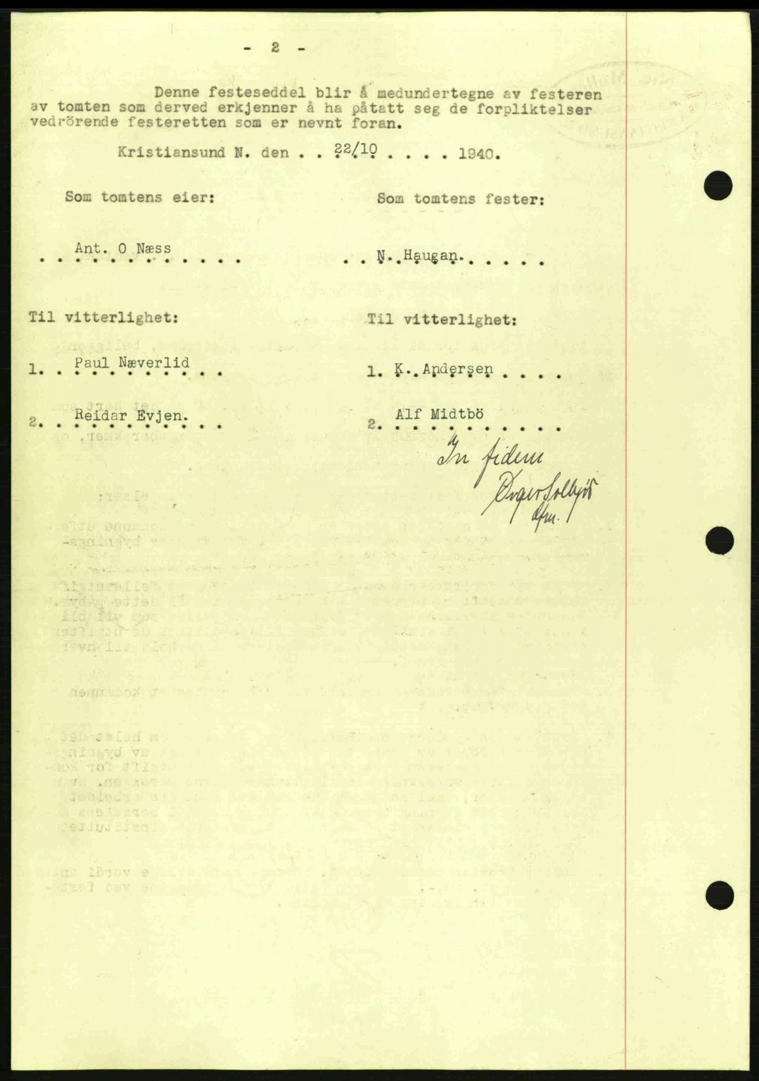 Kristiansund byfogd, AV/SAT-A-4587/A/27: Mortgage book no. 33, 1939-1941, Diary no: : 414/1940