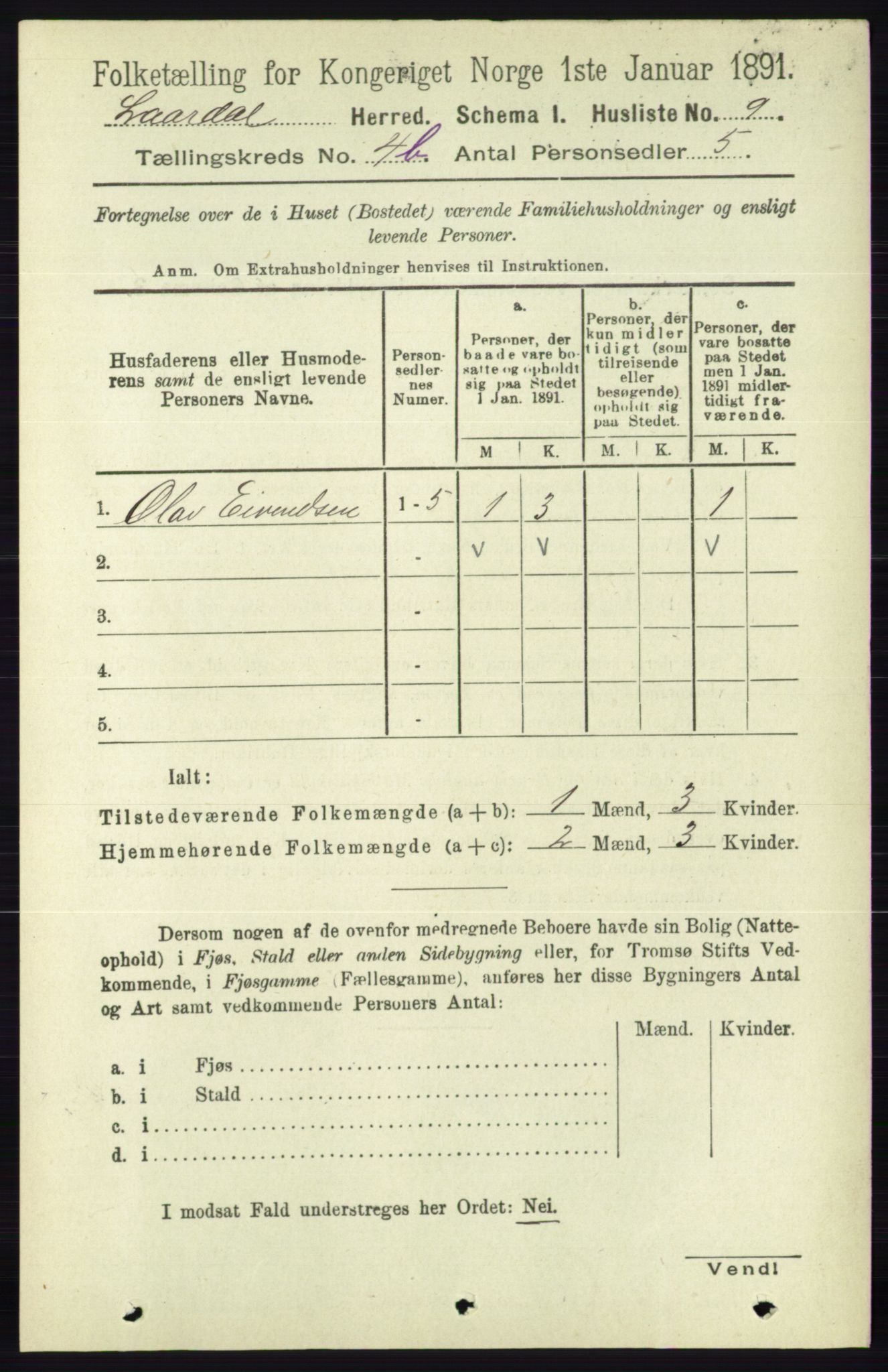 RA, 1891 census for 0833 Lårdal, 1891, p. 1166