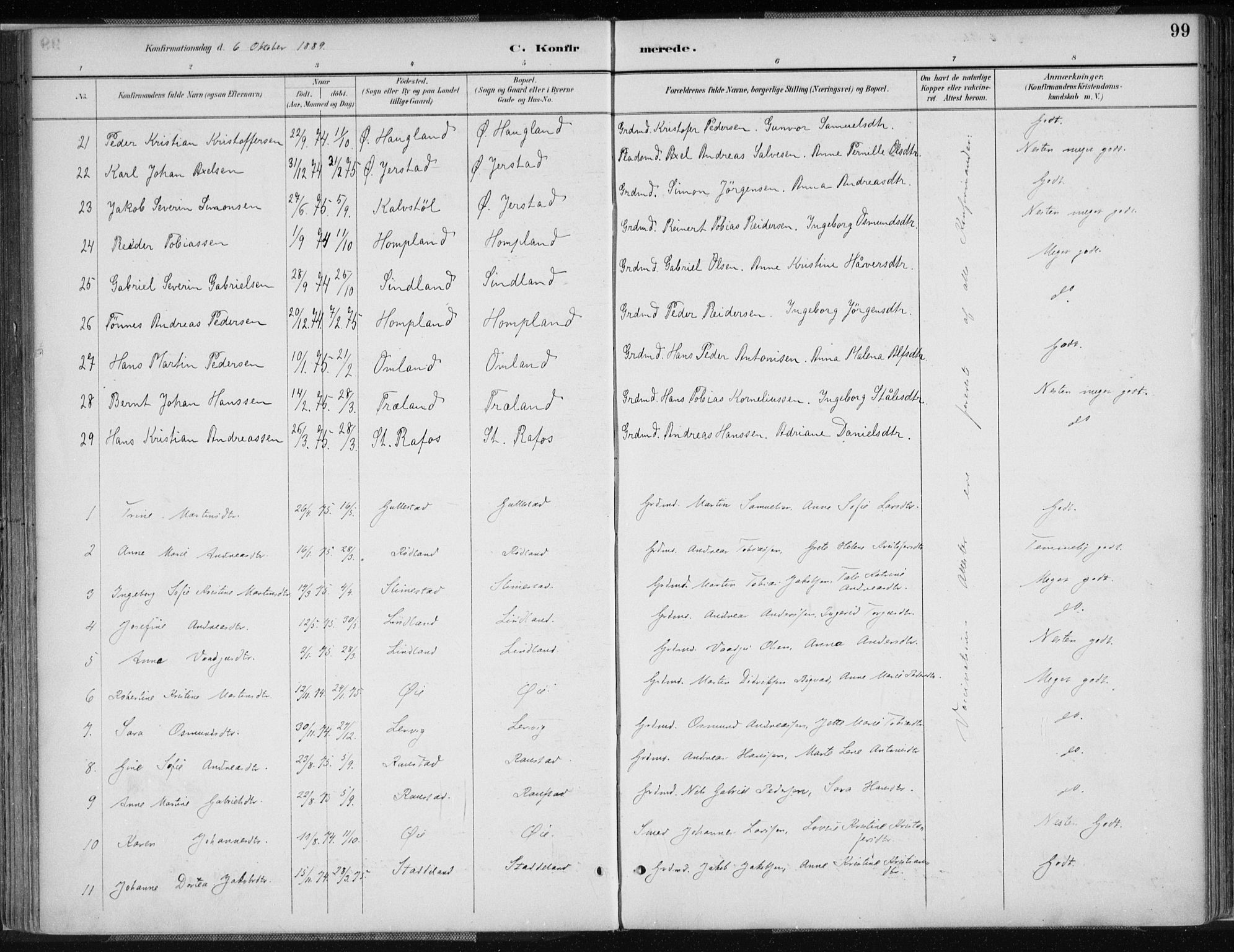 Kvinesdal sokneprestkontor, AV/SAK-1111-0026/F/Fa/Fab/L0008: Parish register (official) no. A 8, 1886-1897, p. 99