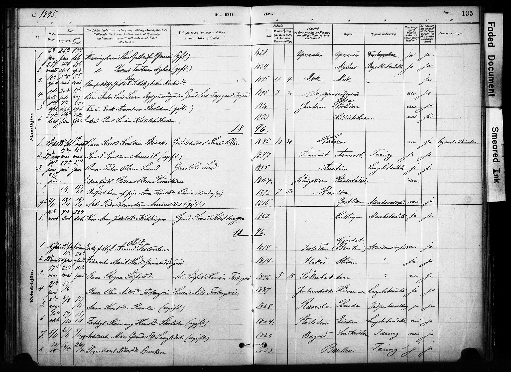 Skjåk prestekontor, AV/SAH-PREST-072/H/Ha/Haa/L0004: Parish register (official) no. 4, 1880-1904, p. 135