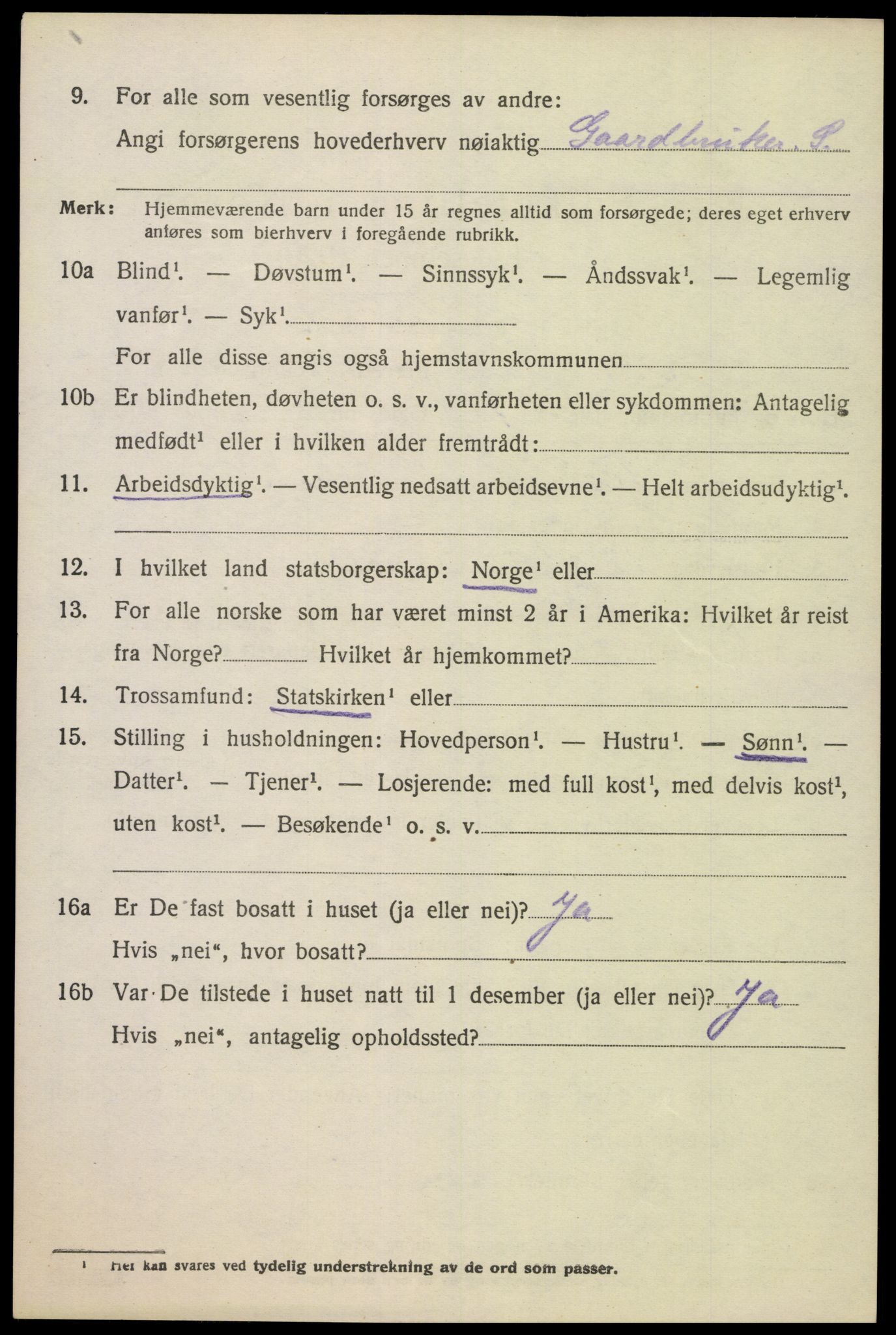 SAK, 1920 census for Oddernes, 1920, p. 4440