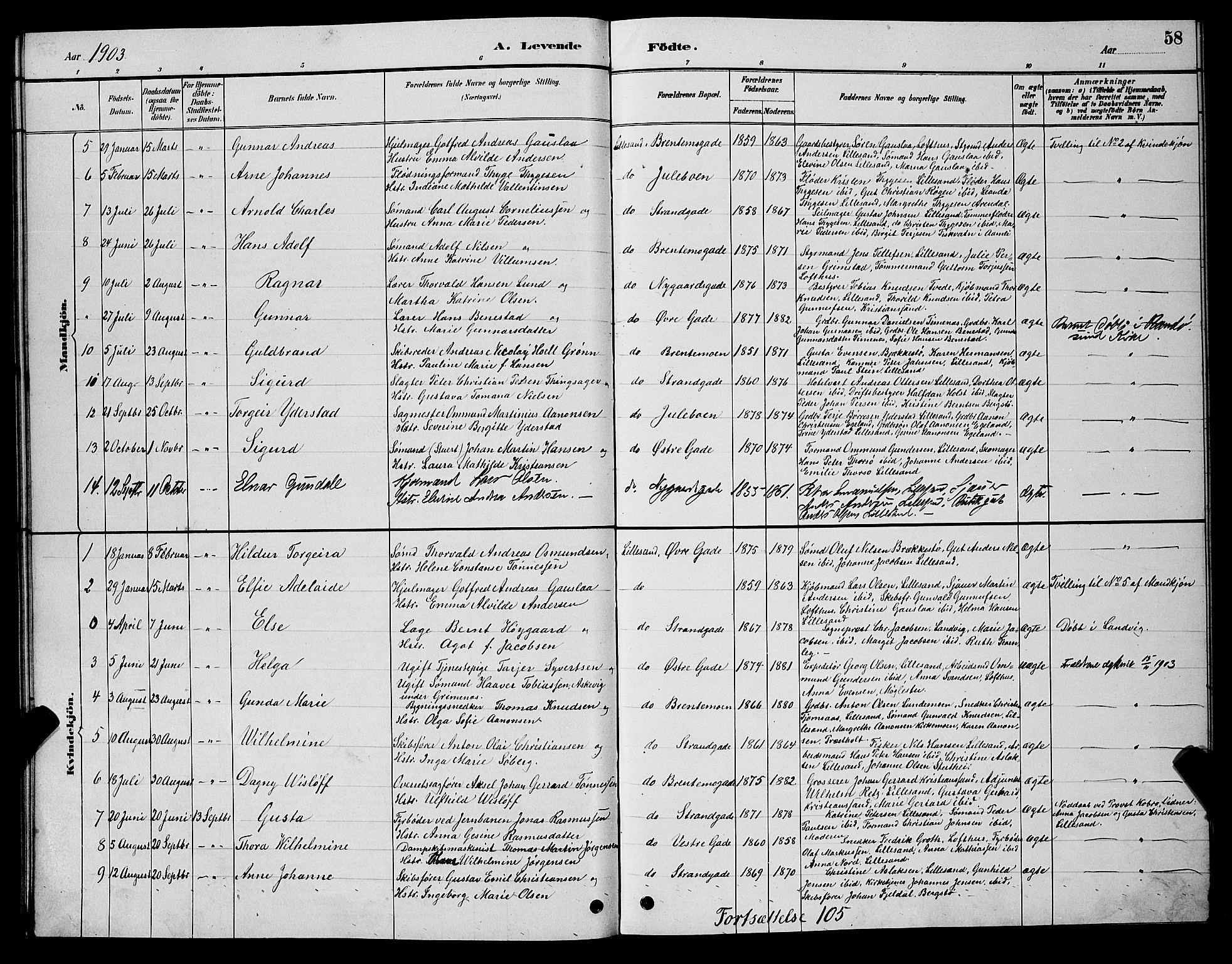 Vestre Moland sokneprestkontor, AV/SAK-1111-0046/F/Fb/Fba/L0001: Parish register (copy) no. B 1, 1884-1903, p. 58