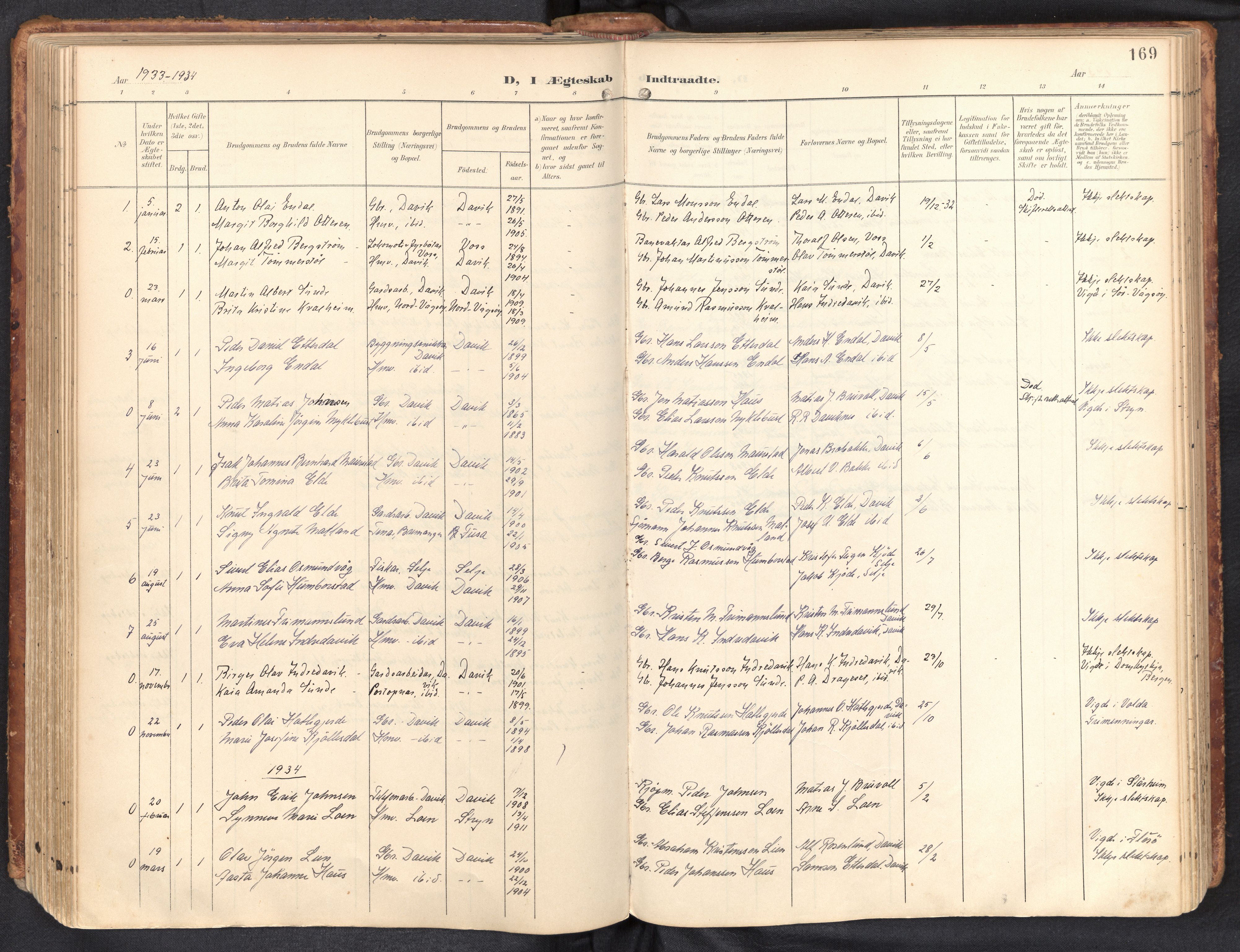 Davik sokneprestembete, AV/SAB-A-79701/H/Haa/Haab/L0002: Parish register (official) no. B 2, 1901-1934, p. 169