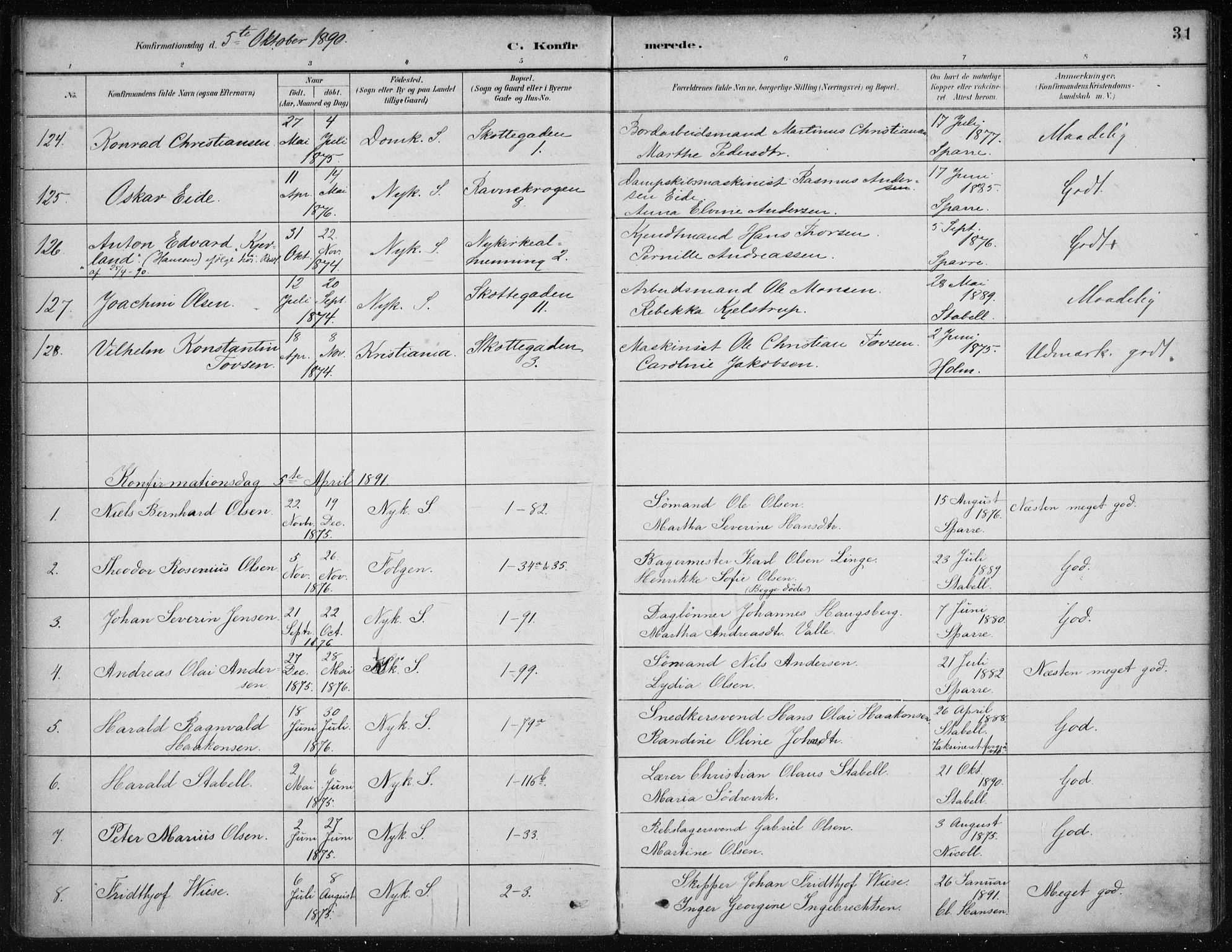 Nykirken Sokneprestembete, SAB/A-77101/H/Haa/L0027: Parish register (official) no. C 6, 1886-1913, p. 31